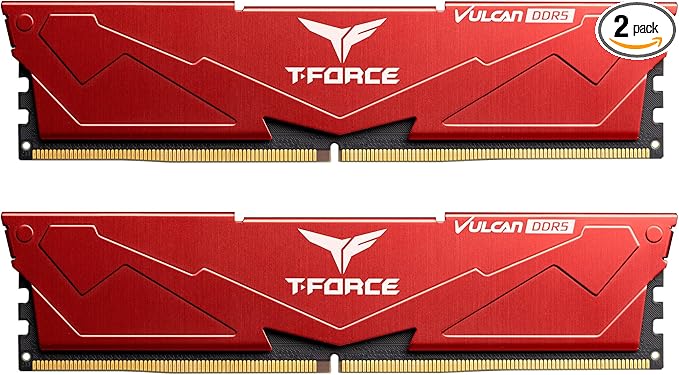 TEAMGROUP T-Force Vulcan Alpha DDR5 Ram 64GB Kit (2x32GB) 6000MHz (PC5-48000) CL38 Desktop Memory Module Ram AMD Optimized Memory Red FLARD564G6000HC38JDC01