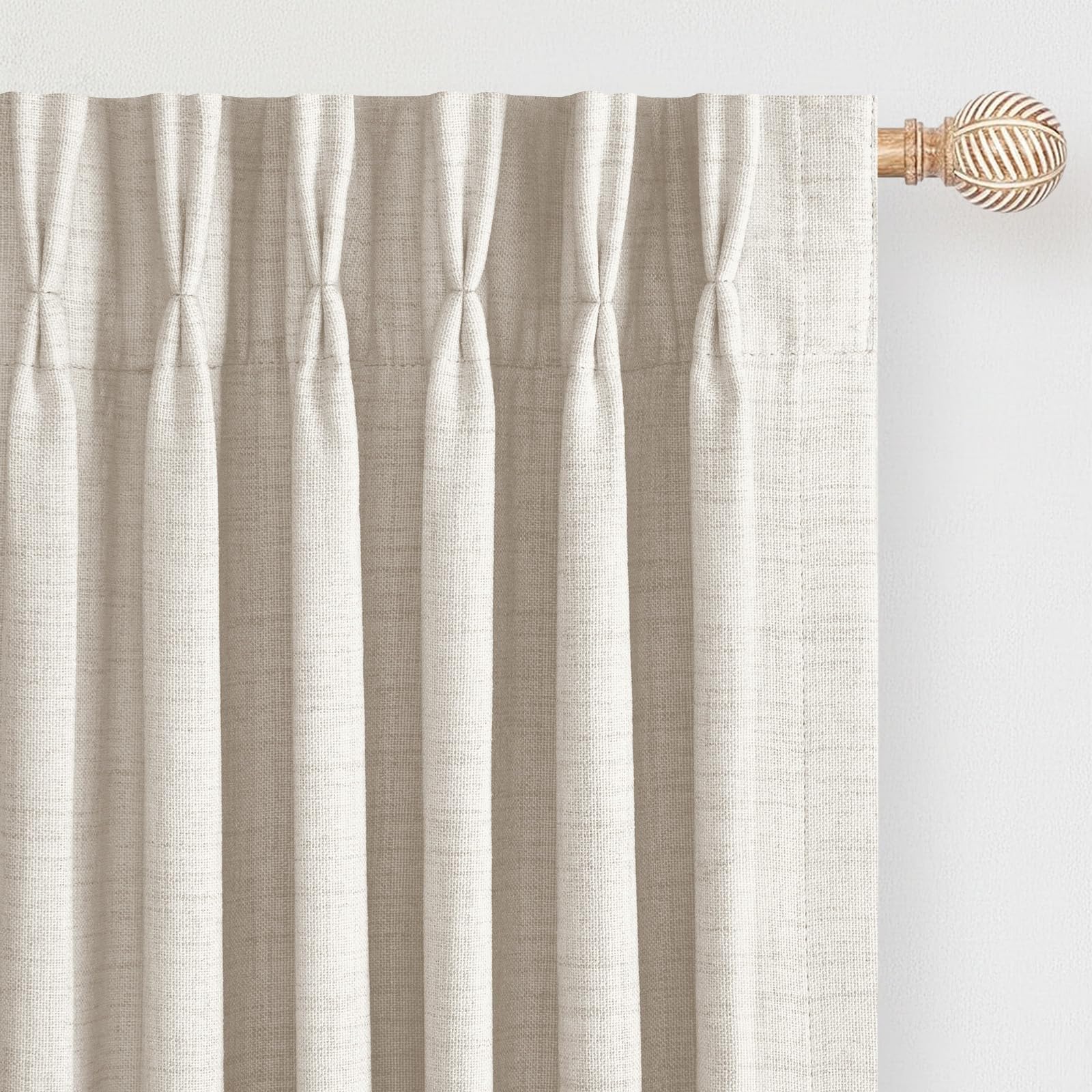 DEFYNEE Pinch Pleated Curtain, Blackout Curtains for Bedroom, Linen-Look Thermal Insulated, with Back Tab & Hooks, Curtains for Living Room, Office, 2 Panels,40"x102",Cream