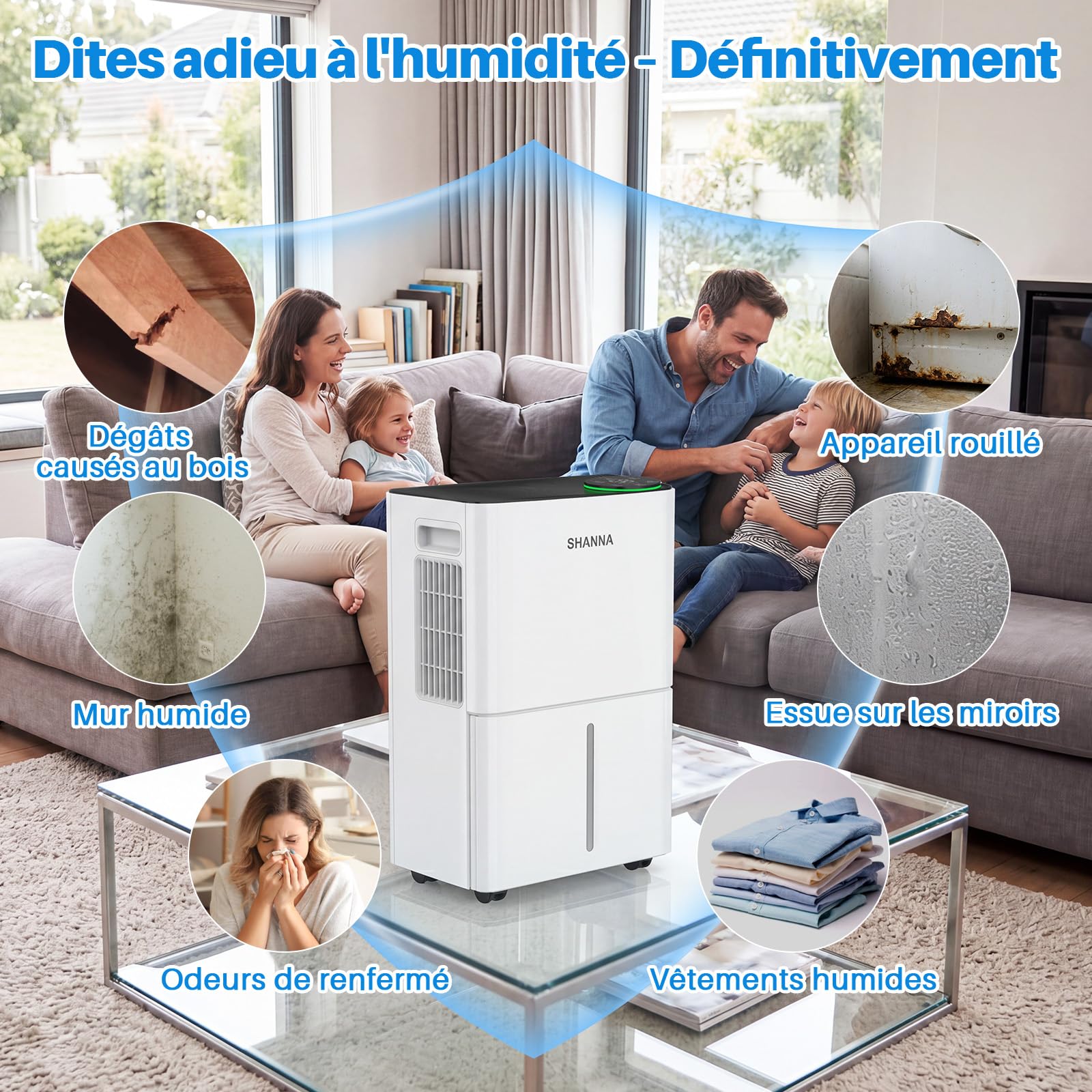 SHANNA Deshumidificador 15L Para Hogar, Hasta 40m², Con Apagado Automático. Ideal Para Baños, Dormitorios Y Sótanos. Refrigerante R290. Cambio Gratuito En 1 Año Y Garantía De 10 Años.