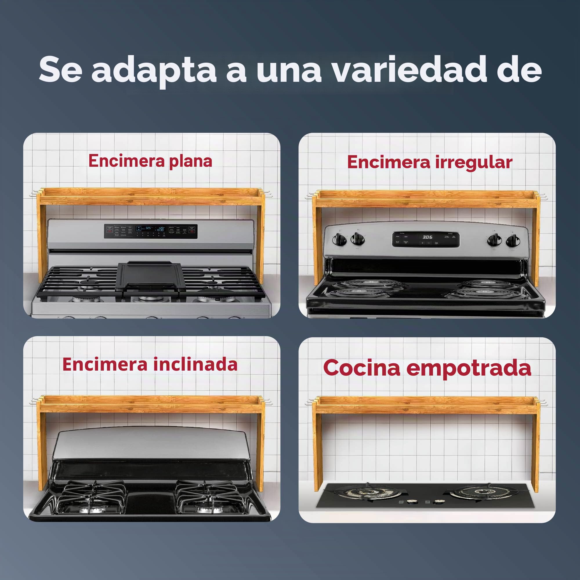 IIIOIIIA Estante organizador de especias de bambú para cocina, estante organizador de especias de 31.5 pulgadas con 6 ganchos, encimera de almacenamiento adicional de 11.4 pulgadas de altura, fácil de