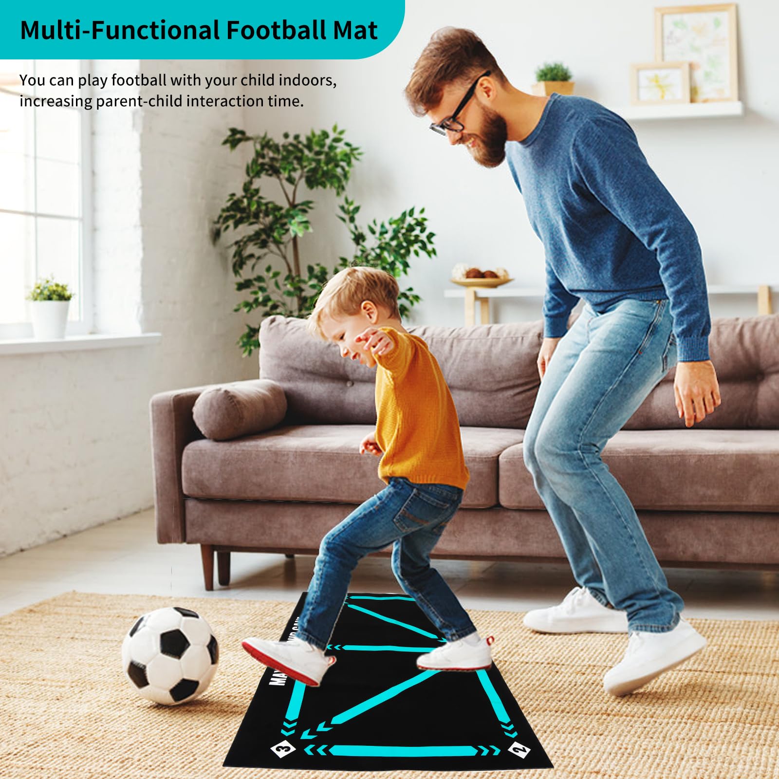 Alfombra de Entrenamiento de Fútbol 90x60cm Tapete Antideslizante Silencioso con Cinturón Ajustable