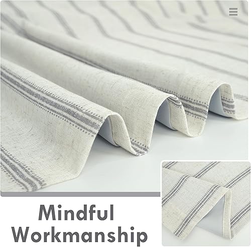 Vista 232 de DriftAway Cortinas opacas de mezcla de lino de 63 pulgadas de largo para dormitorio, cortinas de lino con estampado de rayas verticales, con Gris