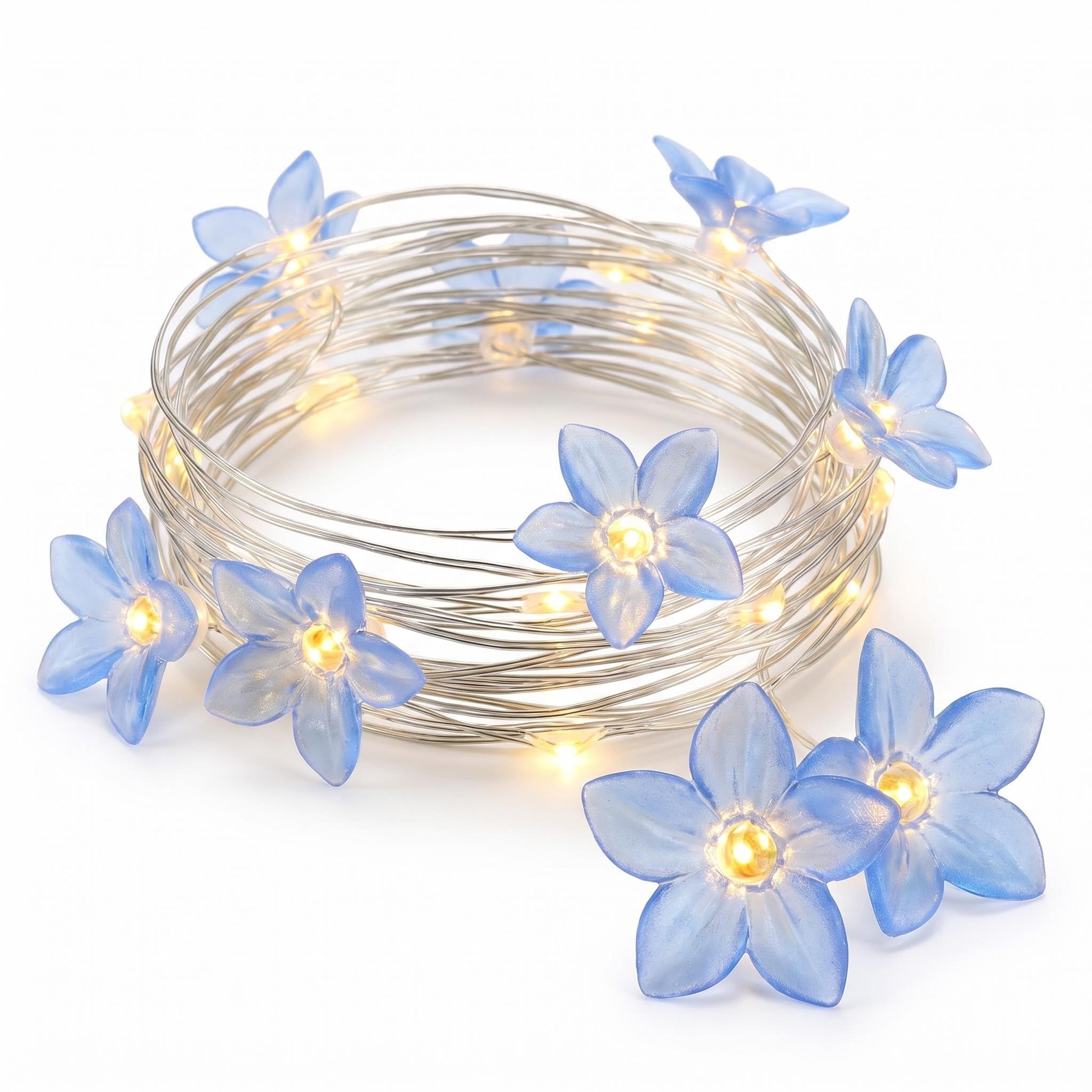 Mtbricey Lily Flower String Lights 3M 30 LED Fairy Lights Battery Operated Warm White Floral Lights for Bedroom Garden Summer Party Wedding Patio Home Decoration (Blue-3m)