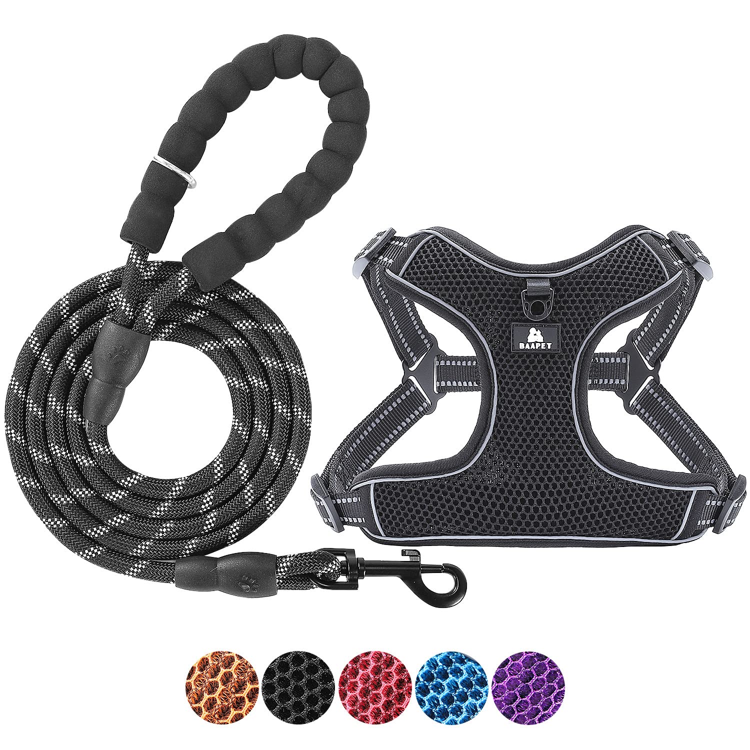 BAAPET Breathable Dog Harness for Small Puppy, Medium Dogs Step-in and Air Mesh with 6 Feet Reflective Rope Dog Leash (XL - 6 FT x Chest (24~28''),