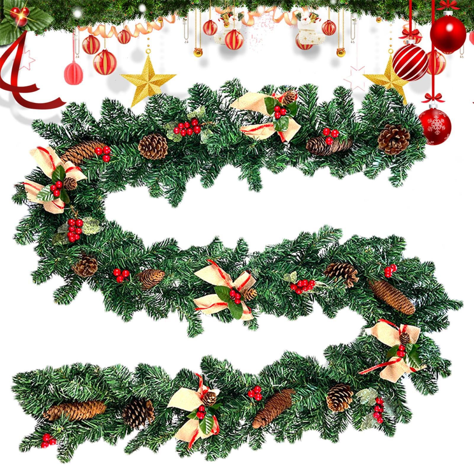 Guirlande de Noël avec Pommes de pin Déco Maison | 2,68 m Guirlande pour Noël avec baies et pommes de pin pour Table, Fenêtre, Porche, Patio, Jardin,