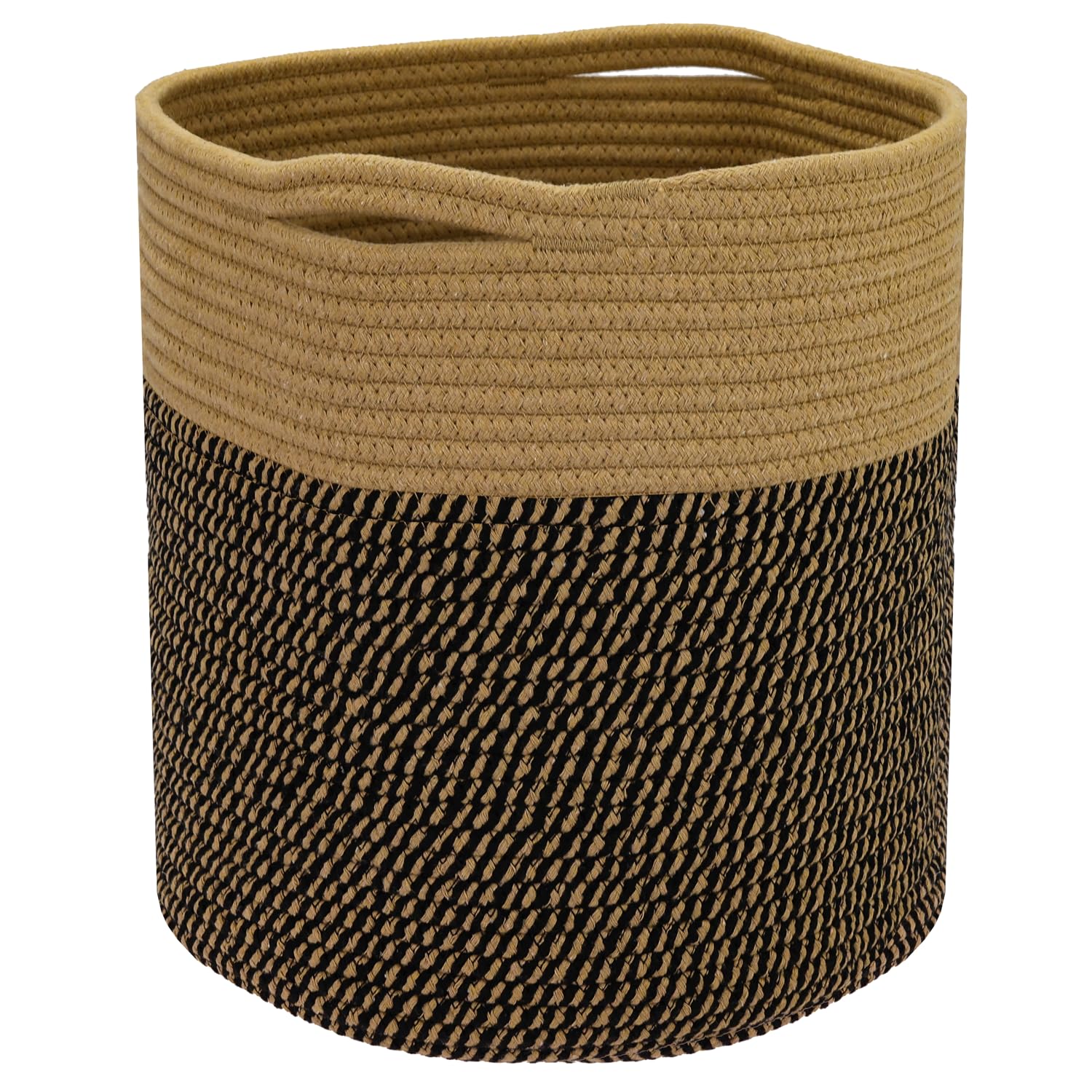 HMF Cesto portaoggetti con manici nascosti, cesto rotondo adatto per Kallax | 31 x 31 cm | Nero-Miele