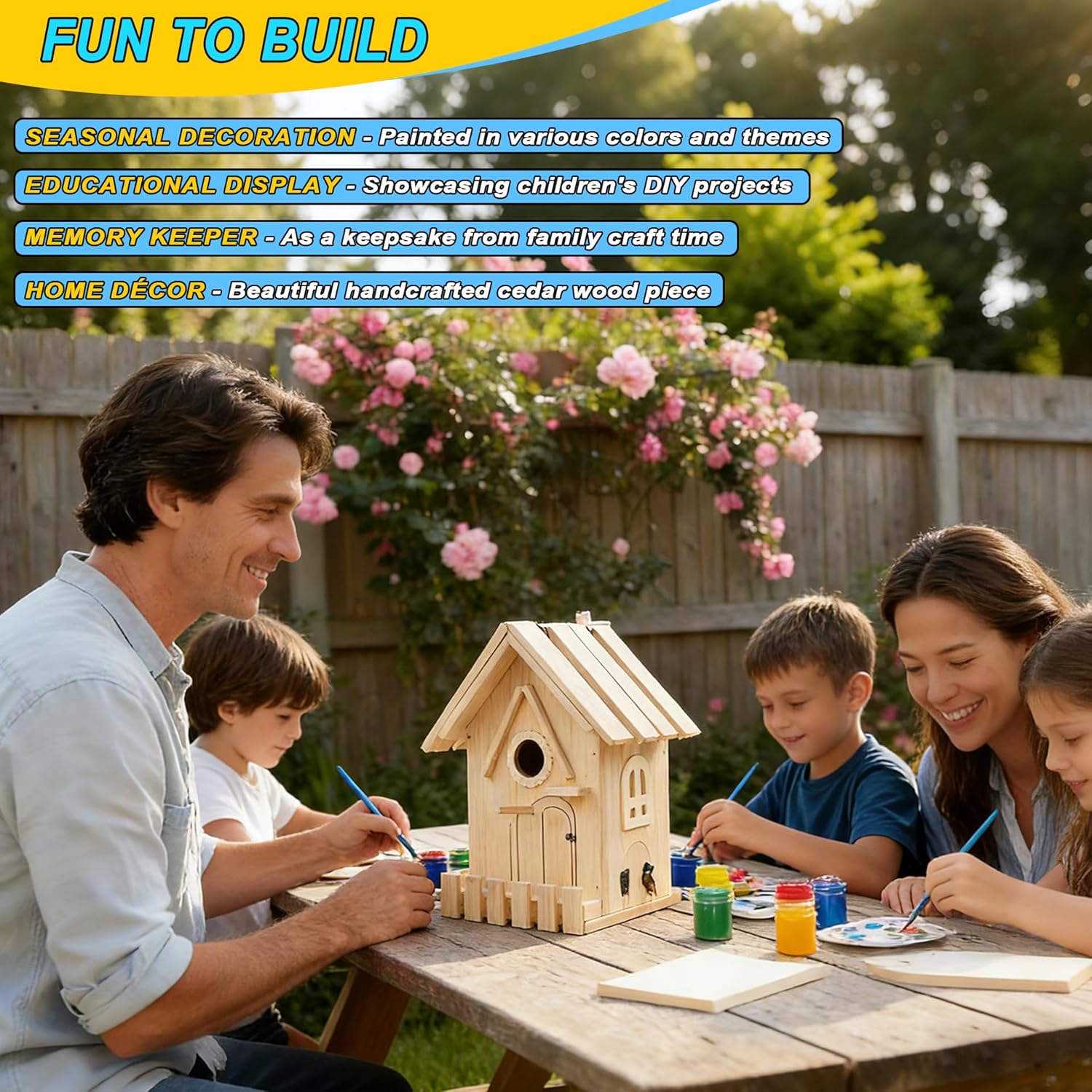 Wooden Bird Houses Kit for Kids and Adults, DIY Craft for Adults with Paint Set, Art Craft Outdoor Birdhouse, Hanging Birdhouse for Garden Yard Decor (1 Pack)