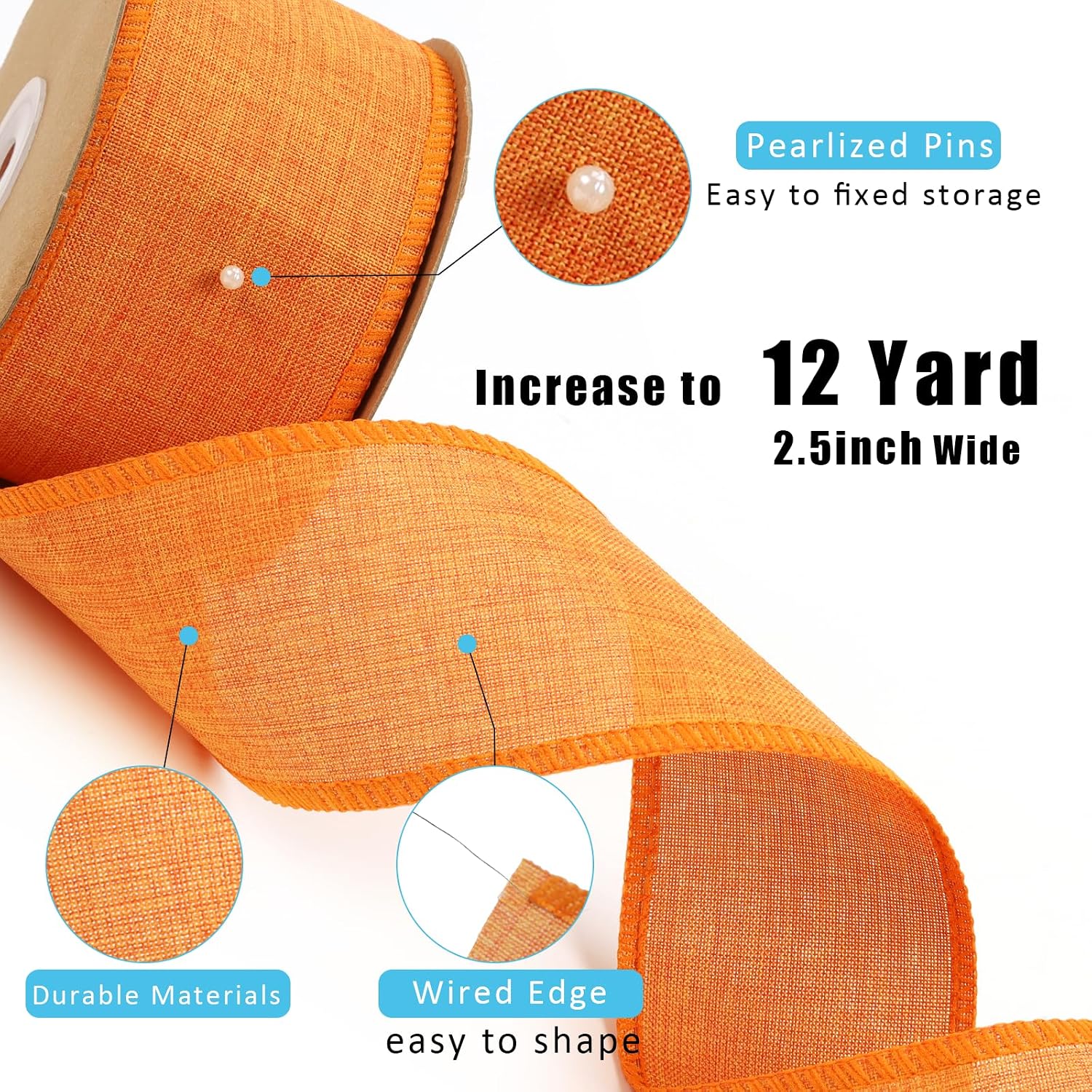 LaRibbons 2.5 Inch Orange Linen Wired Ribbon, Fall Wreath and Bow Decor