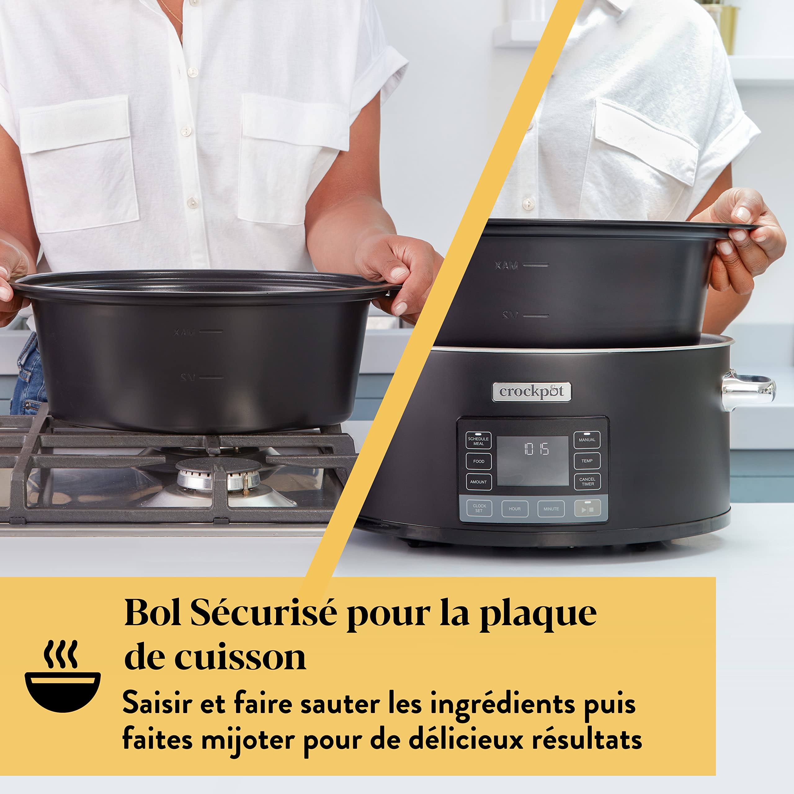 Crockpot TimeSelect CSC093X Mijoteuse | Affichage numérique programmable | 5,6 l (7 personnes et plus) | insert amovible adapté aux plaques de cuisson pour rôtir la viande et les légumes | Noir