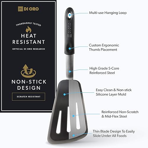 Miniatura 8 de DI ORO - Juego de 5 espátulas y cucharas de silicona, resistentes al calor de 600 F, aptos para lavavajillas, grado alimenticio y sin BPA, 3