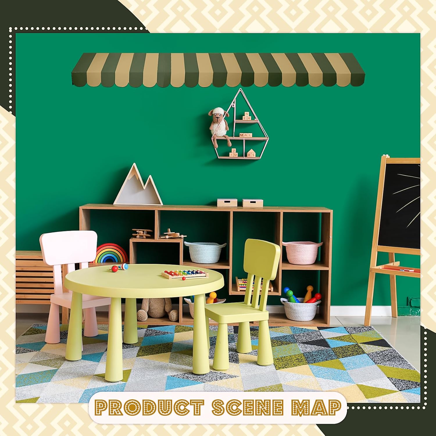 Boao 4 Pcs 3D Cardboard Awning Decor,Green Color,Striped Style image 4