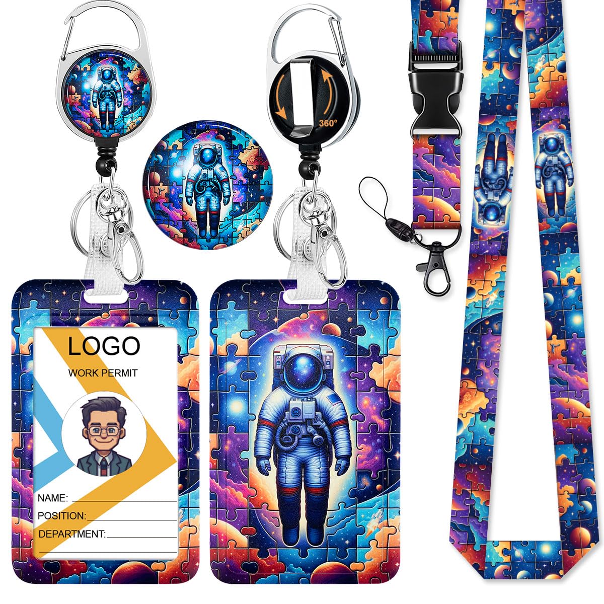 Funny Astronaut ID Badge Holder with Lanyard and Retractable Badge Reel