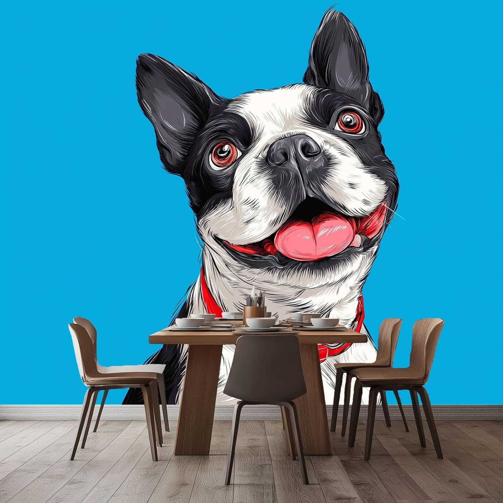 Photo Wallpaper Mural Cartoon Animal Portrait Dog, Blue For Bedroom Living Room TV Background or Children's Room - Wall Decoration Non-woven, 250cm x 175cm Stickers - Frameless Painting - Poster