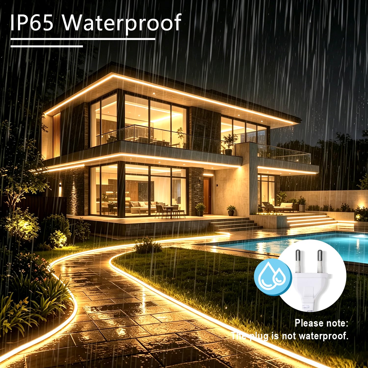 230V COB LED Streifen LED Strip Wasserdicht IP65 Selbstklebend Leiste Aussen Schlauch Lichtleiste Band 320LEDS/M Outdoor Lichterschlauch mit Netzteil für Innen Außen Warmweiß 20M