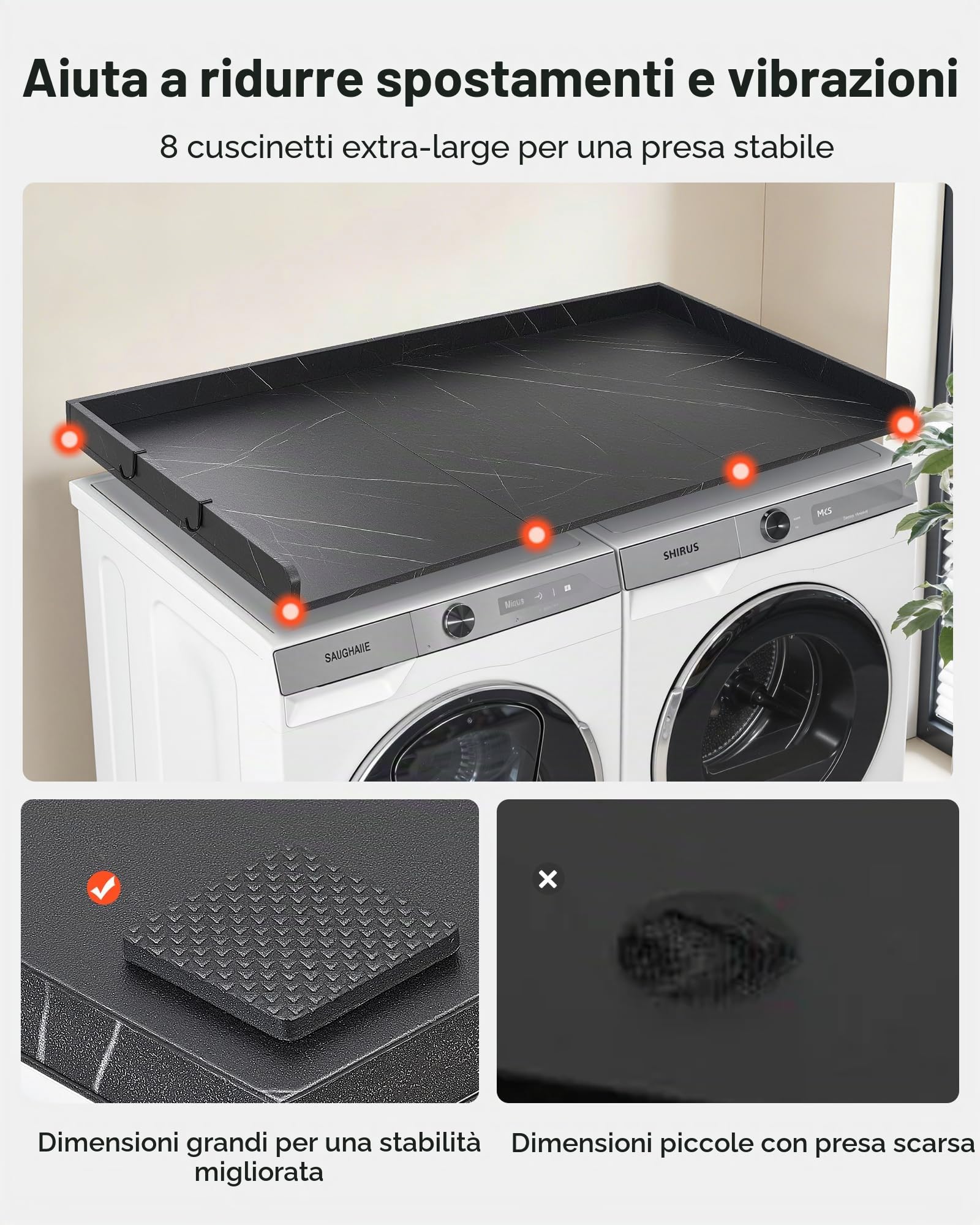 VEVOR Piano di Lavoro per Lavatrice e Asciugatrice 137x69,9 cm, Piano d'Appoggio per Lavatrice con Bordi Rialzati e Ganci, Struttura in Legno per Zona Lavanderia, Ampia Superficie, Effetto Marmo Nero