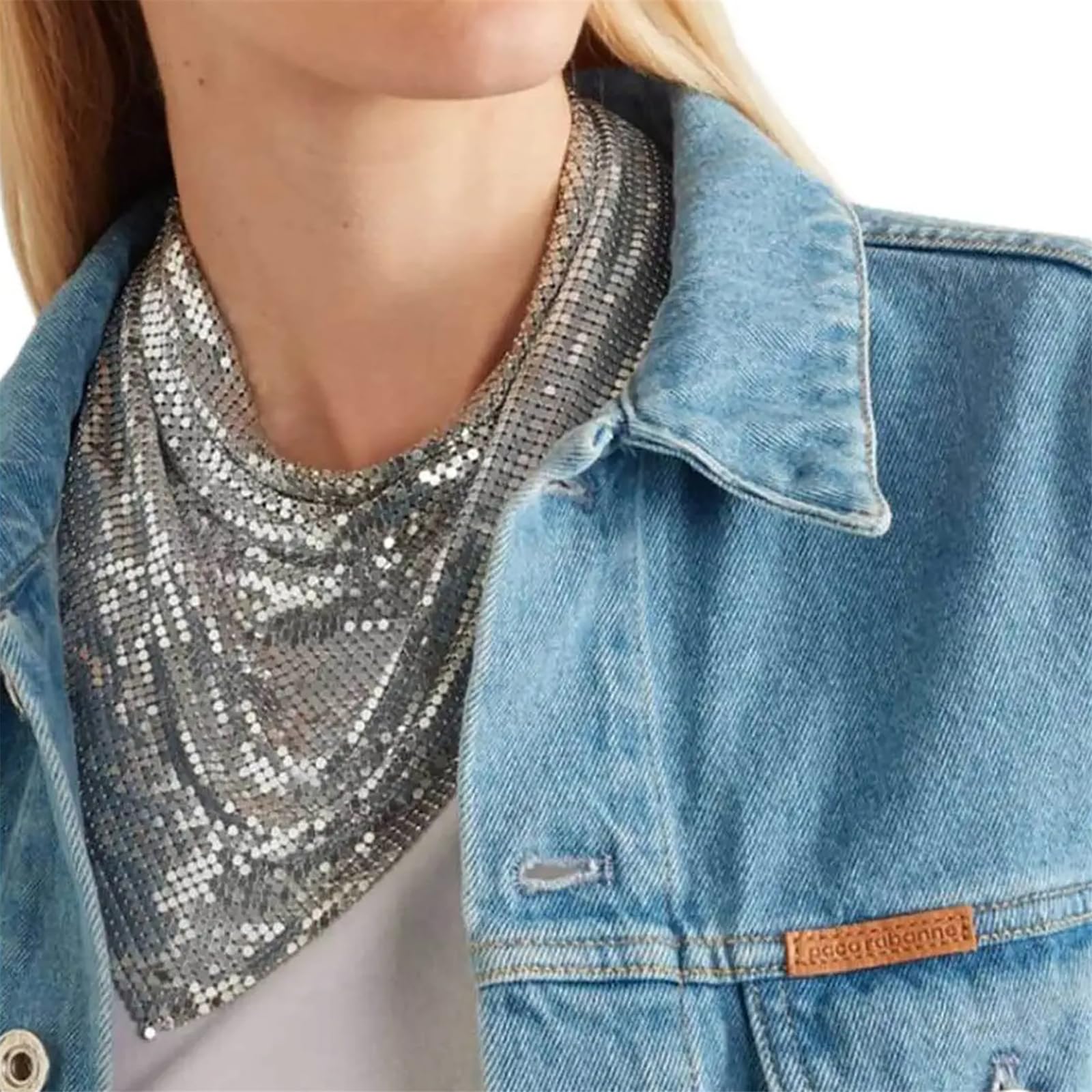 Pañuelo brillante para fiesta, punk, metálico, bufanda para el cuello para mujer, corbata de cuello a la moda, club, fiesta, disfraz