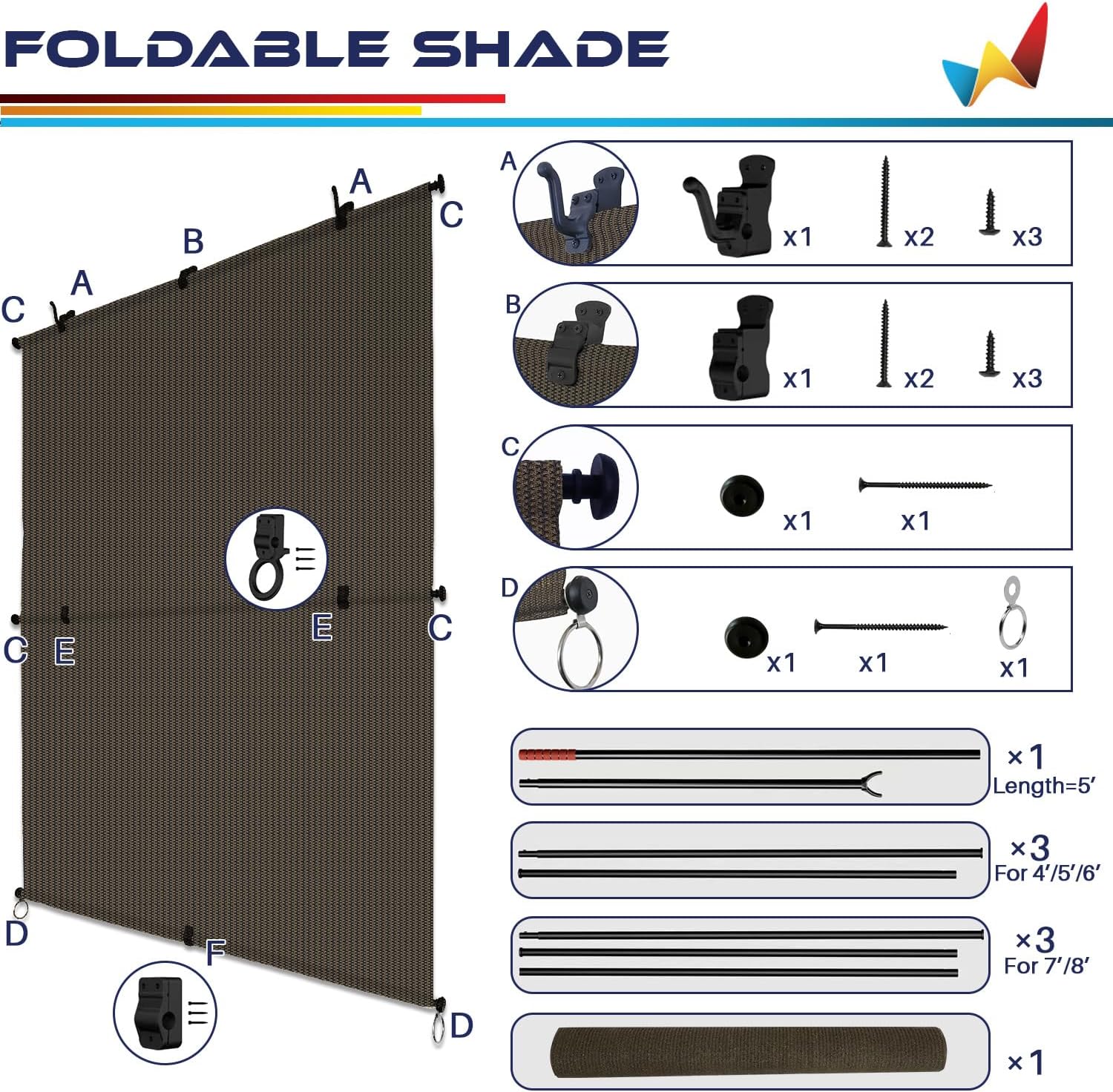 Windscreen4less 5'W x 6'H Outdoor Roll Up Foldable Shade Fabric UV Blockage Roller Shade for Deck Pergola Yard Gazebo Patio (Brown)