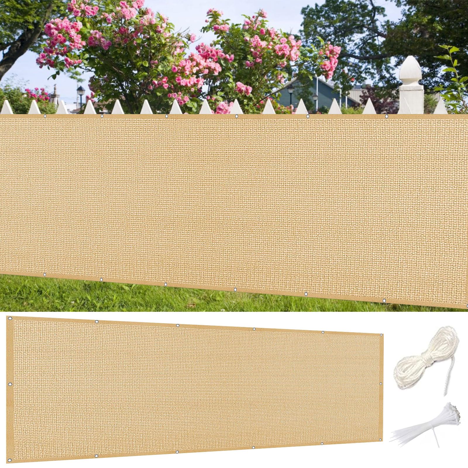 Brise Vue Balcon 100 x 310 cm Hdpe, Respirant, Vent, UV Résistant Écran D'Intimité avec Attaches de Câble Œillets, Résistant Aux Intempéries pour Jardin, Balcon, Jaune Sable