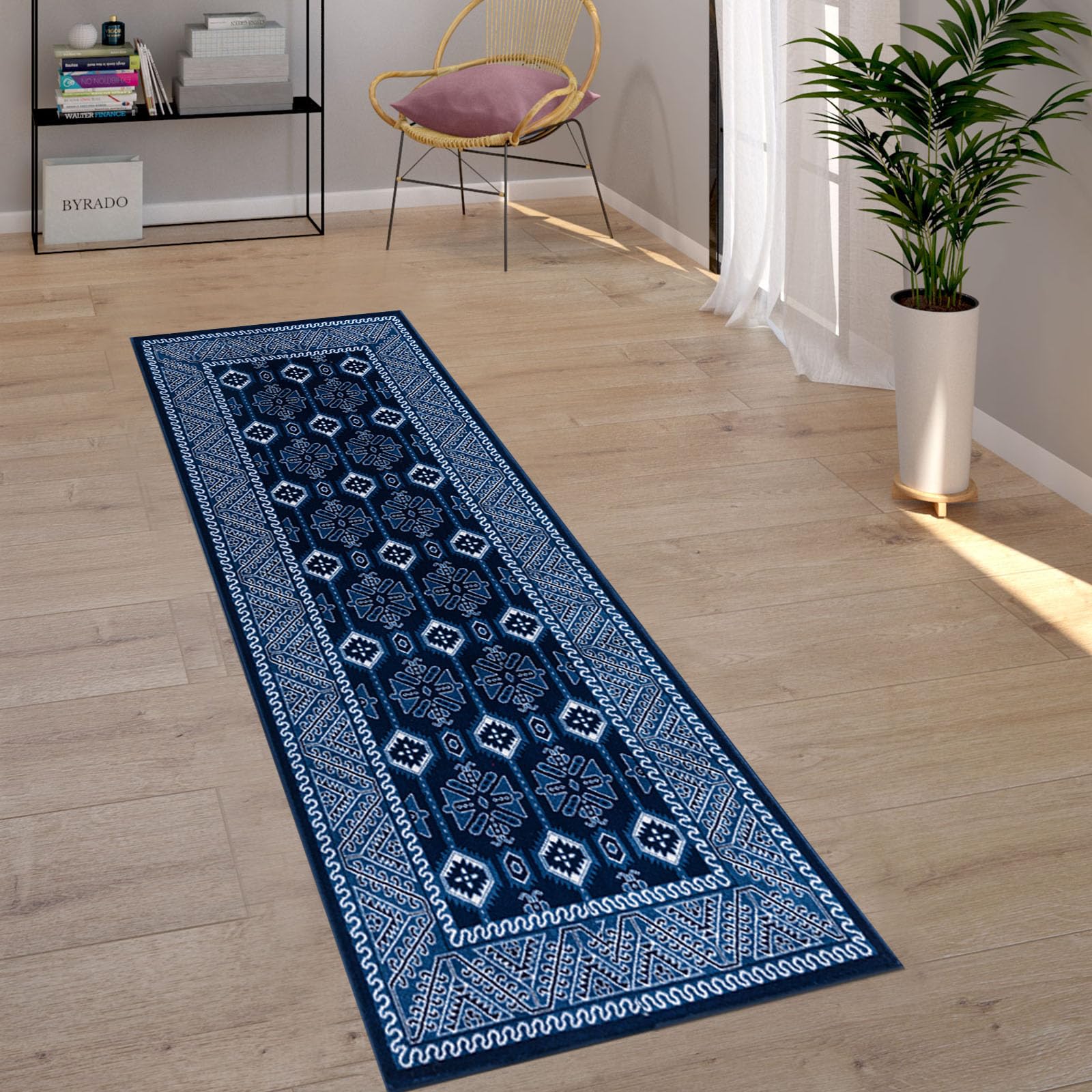 cozily® Jute Back Extra Long Runner Rugs For Hallway - Arta Blue 80 x 300 cm - Oriental Rug For Kitchen, Hall Runner and Lounge Rug — image 1