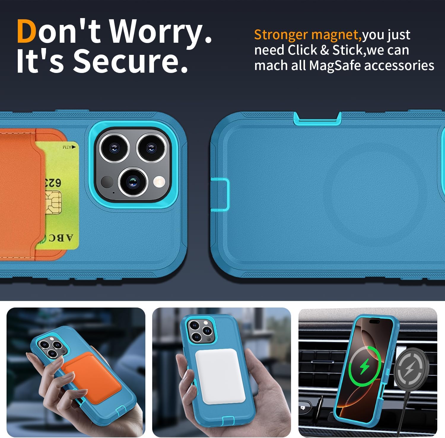 for iPhone 16 Pro Max Case [Compatible with MagSafe], Heavy Duty Shockproof 3-Layer Full-Body Protection Rugged Cover, Drop-Resistant and Wireless Charging Friendly (Aqua, iPhone 16 Pro Max) - Image 4