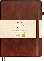 Of a Happy Kind Brown Leather Hardcover Notebook 8.5x11 A4 College Ruled 200 Pages with Pockets Tabs Pen Loop