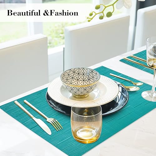 Miniatura 6 de JUCCWARM Juego de 6 manteles individuales resistentes al calor para mesa de comedor, manteles individuales de vinilo tejido, fáciles de limpiar,