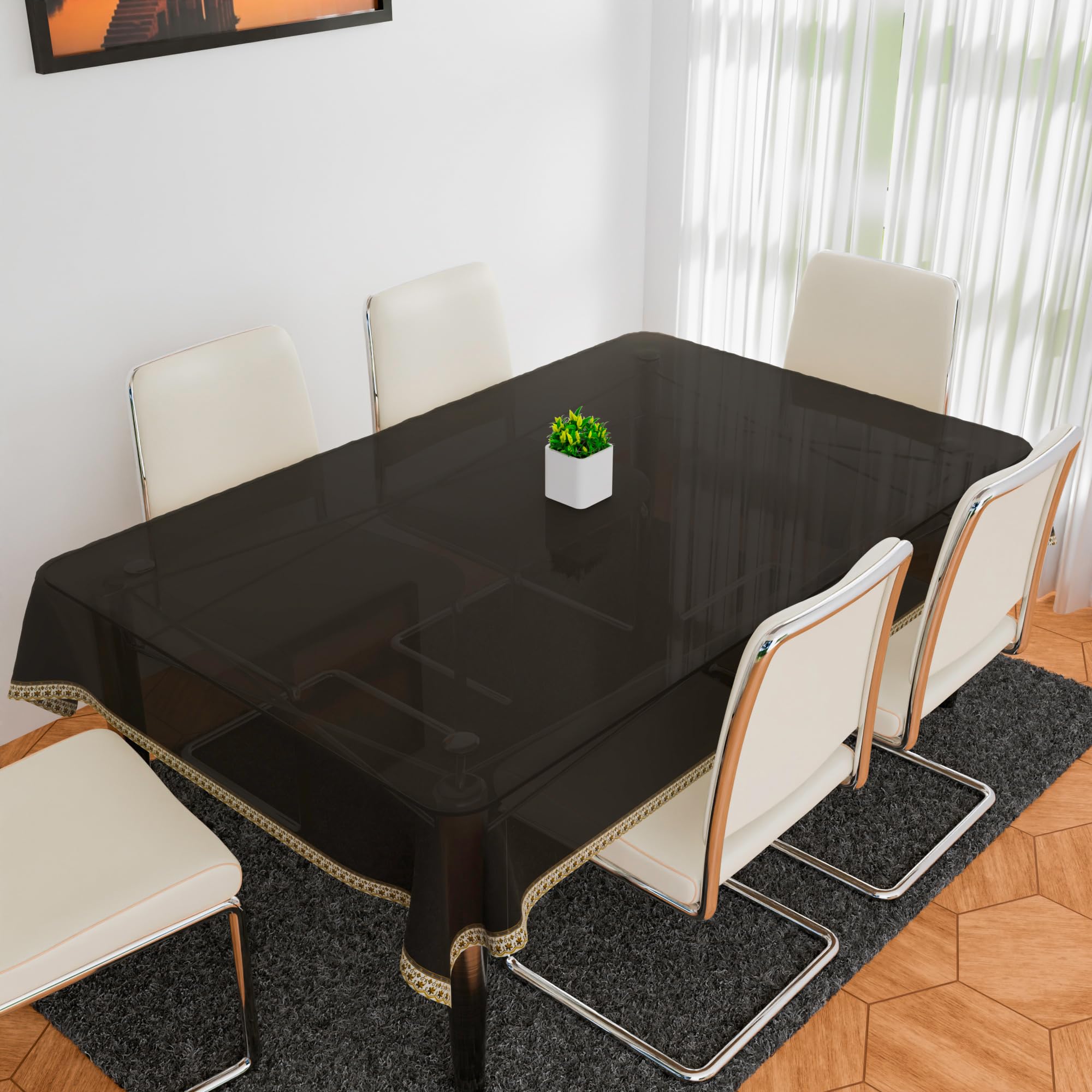 Kuber Industries Dining Table Cover | Tabletop Cover | Table Buffet Cover | Table Linen Cover | 6-Seater Table Cloth | Table Cloth Cover | Small Golden Lace | DTC | 60x90 Inch | Black Transparent (B0CTMQCJ6Q) Amazon Price History, Amazon Price Tracker