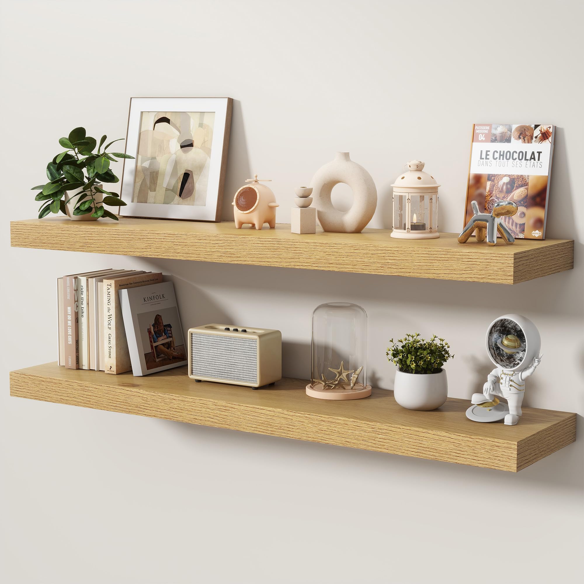 KovaScape Floating Shelves Set of 2, 120cm shelves for wall with Invisible Brackets, Heavy Duty Wooden Wall Mounted Shelf for Kitchen, Bathroom, Living Room, Bedroom