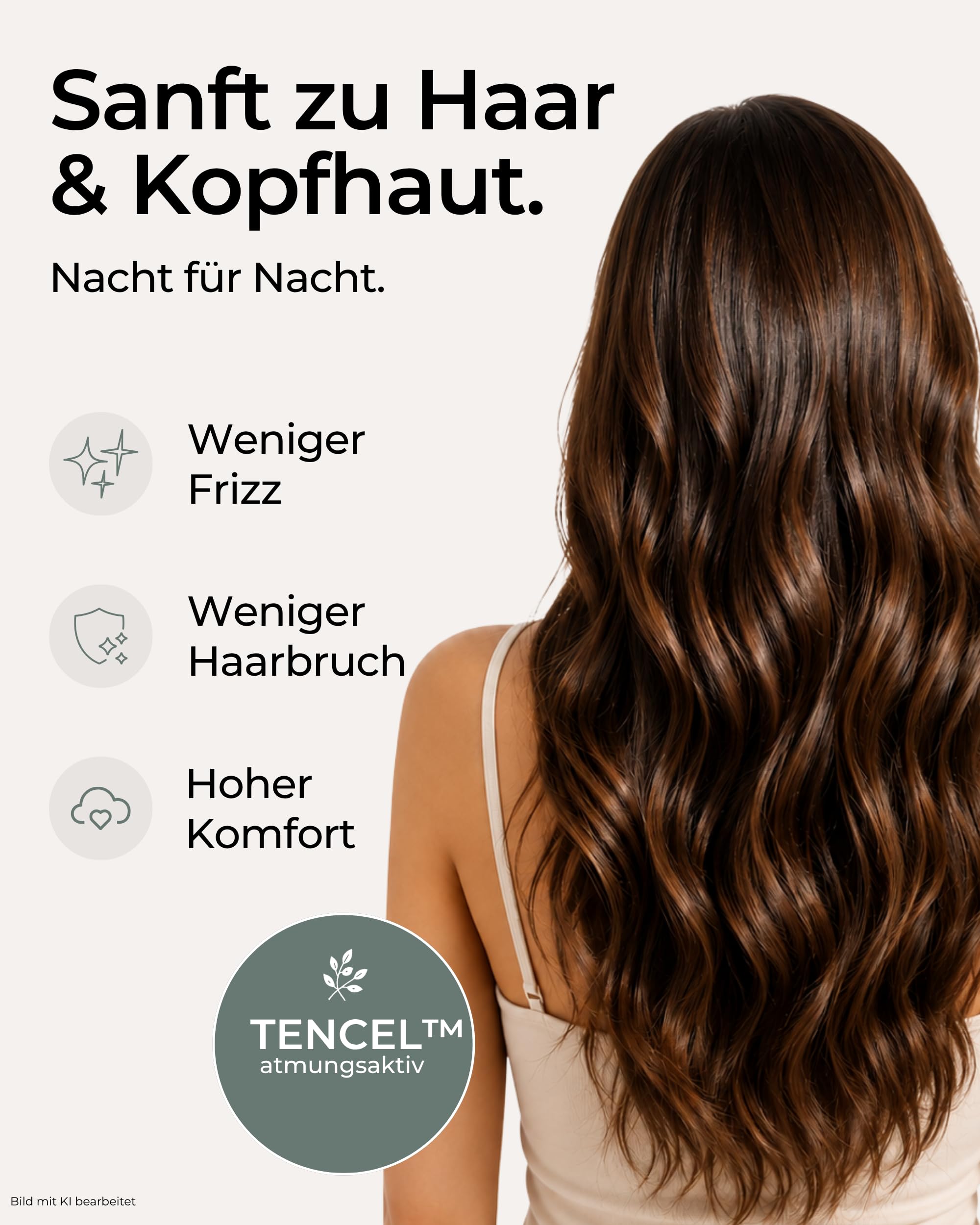 Bonnet Schlafhaube aus 100% Tencel™ Holzfaser – vegane Seidenhaube zum Schlafen mit verstellbarem Elastikband | besonders pflegeleicht, Oeko-TEX® Standard 100 Zertifiziert