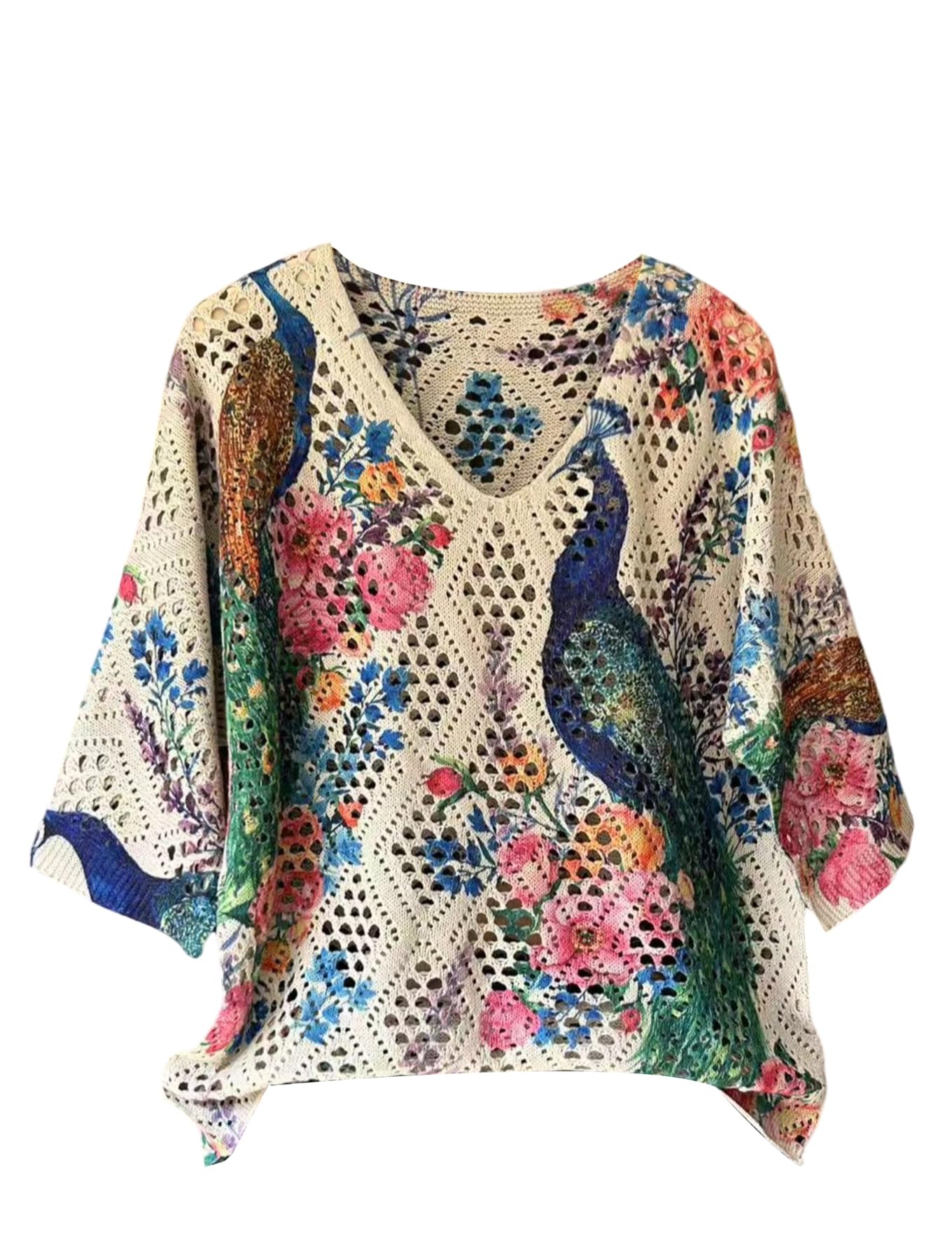 verdusa Crochet 3/4 Length Sleeve Womens Tops Off The Shoulder Going Out Tops Summer Sweater Cover Up-picture-63