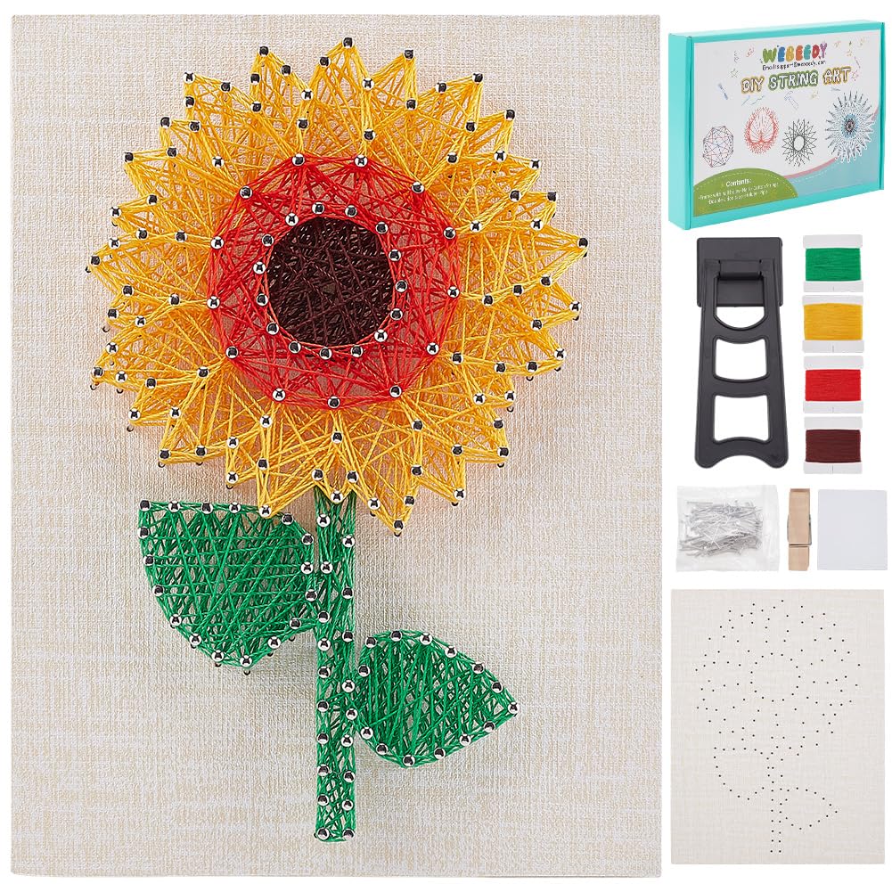 WEBEEDY Sunflower 3D String Art Kit DIY Nails String Art Craft Painting Kit for Adult Beginners String Art Supplies DIY Craft Set Friendship