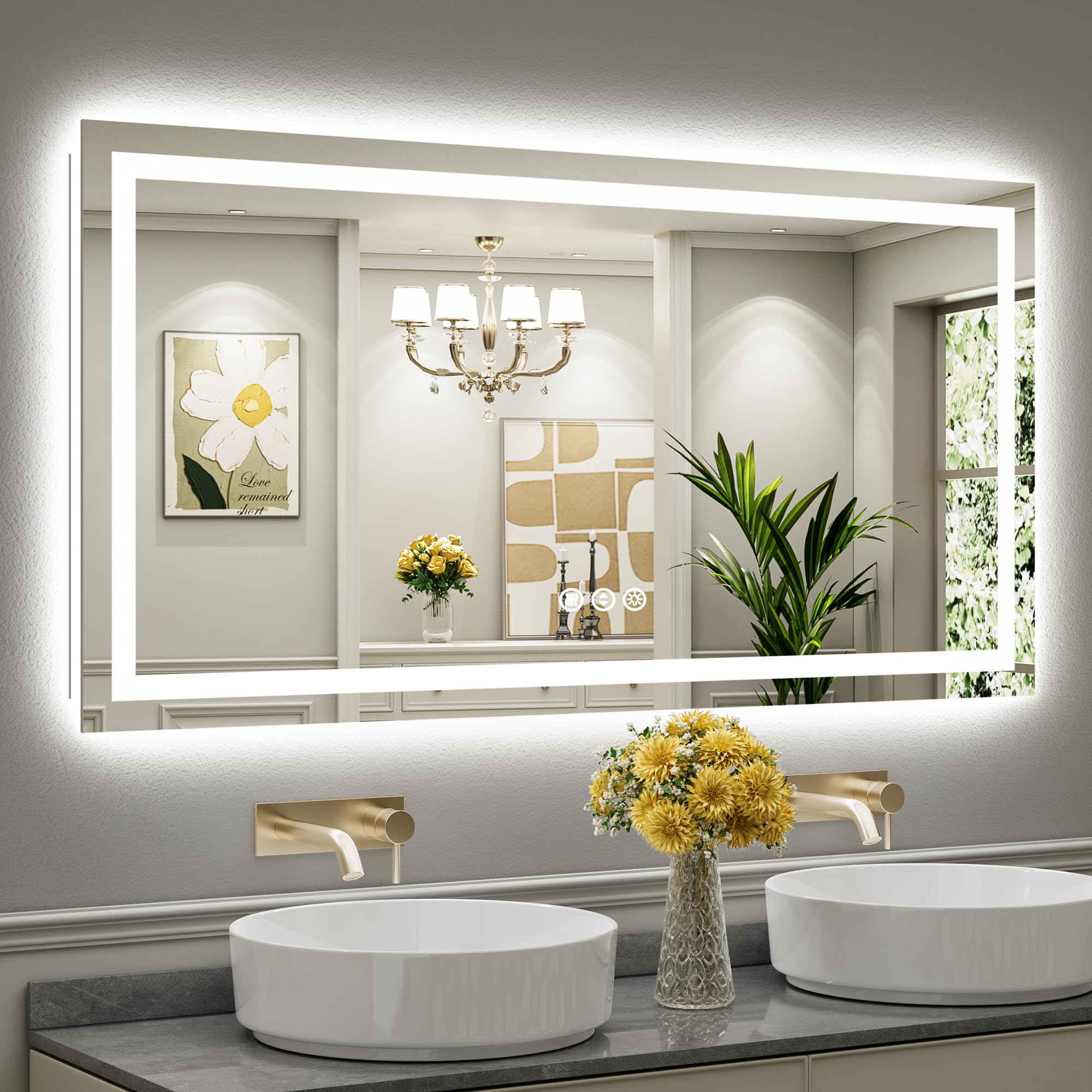Briivue 60x30 Inch LED Bathroom Mirror with Lights, Backlit &amp; Front Lit