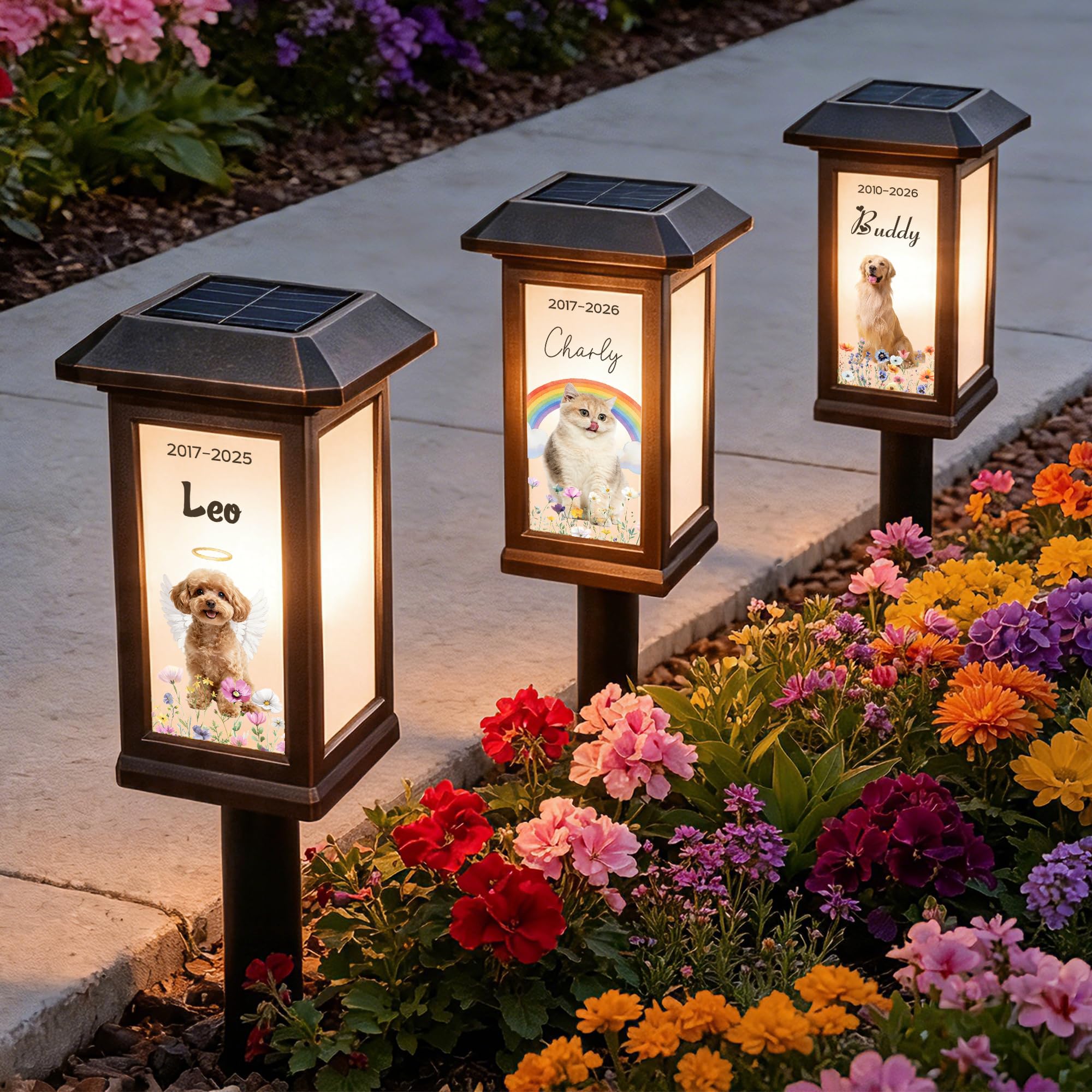 callie Personalized Pet Solar Garden Lights Outdoor, Custom Dog Cat Memorial Light Ornaments with Photo & Name & Date | Memorial Sympathy Gifts for Loss of Pet Owner Mom