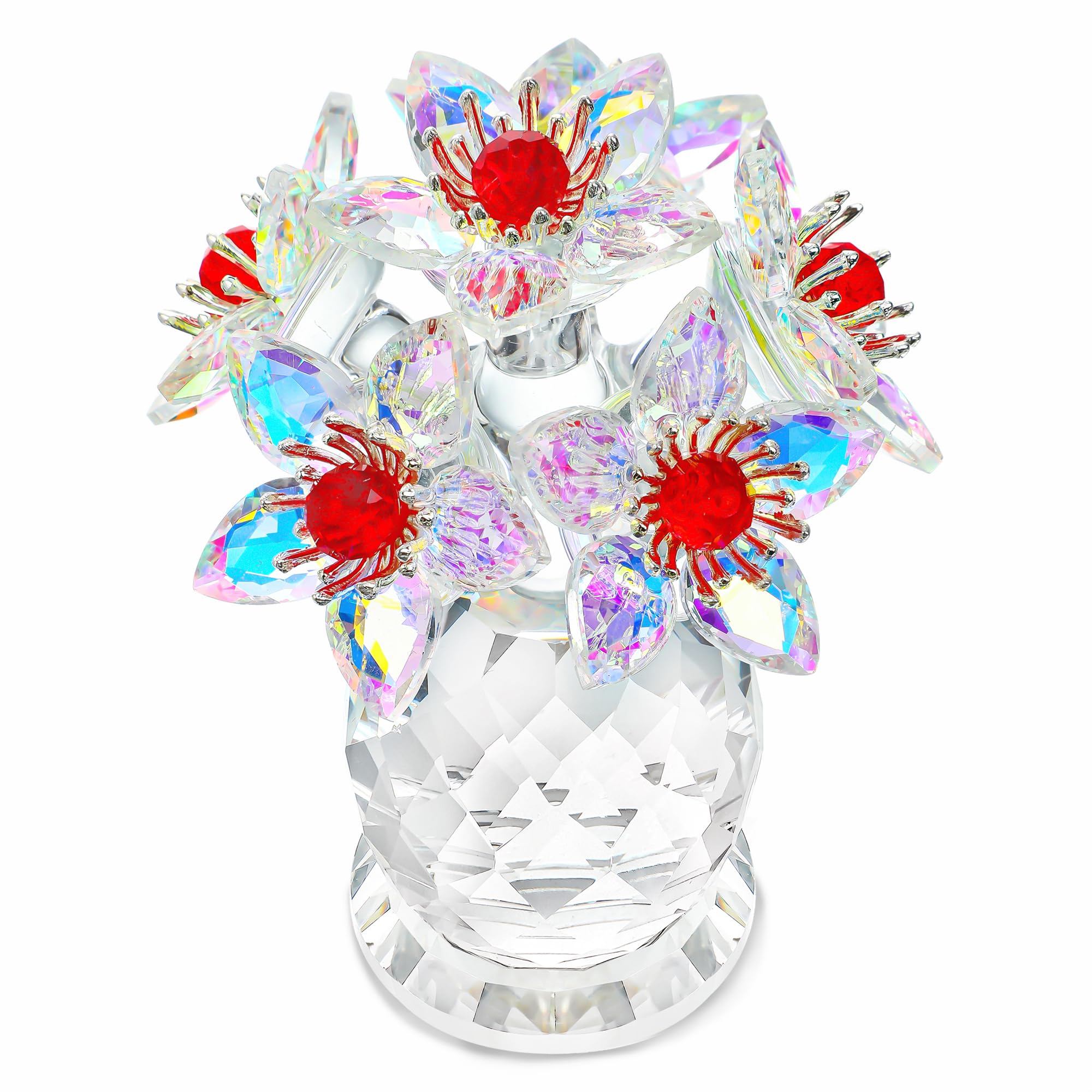Iridescent Crystal Flower Figurine Collectibles for Women AB Color Glass Flowers Ornament Collection Crystal Christmas Decoration for Home Office