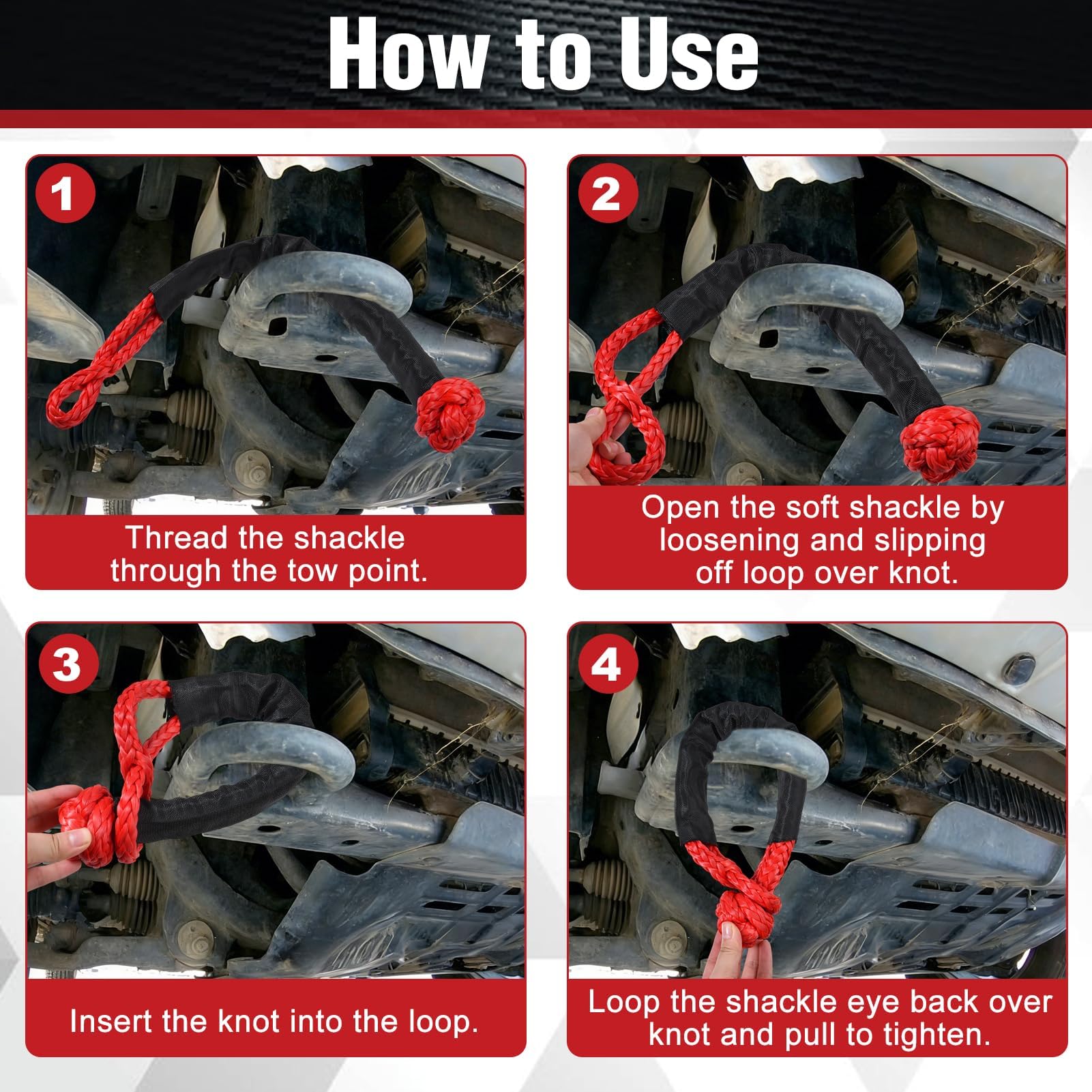 LEONTOOL Kit anello di recupero verricello, include 2 grillo morbido rosso da 55,1 cm e anello di strappo, accessorio per verricello sintetico per ATV UTV SUV camion fuoristrada recupero di veicoli