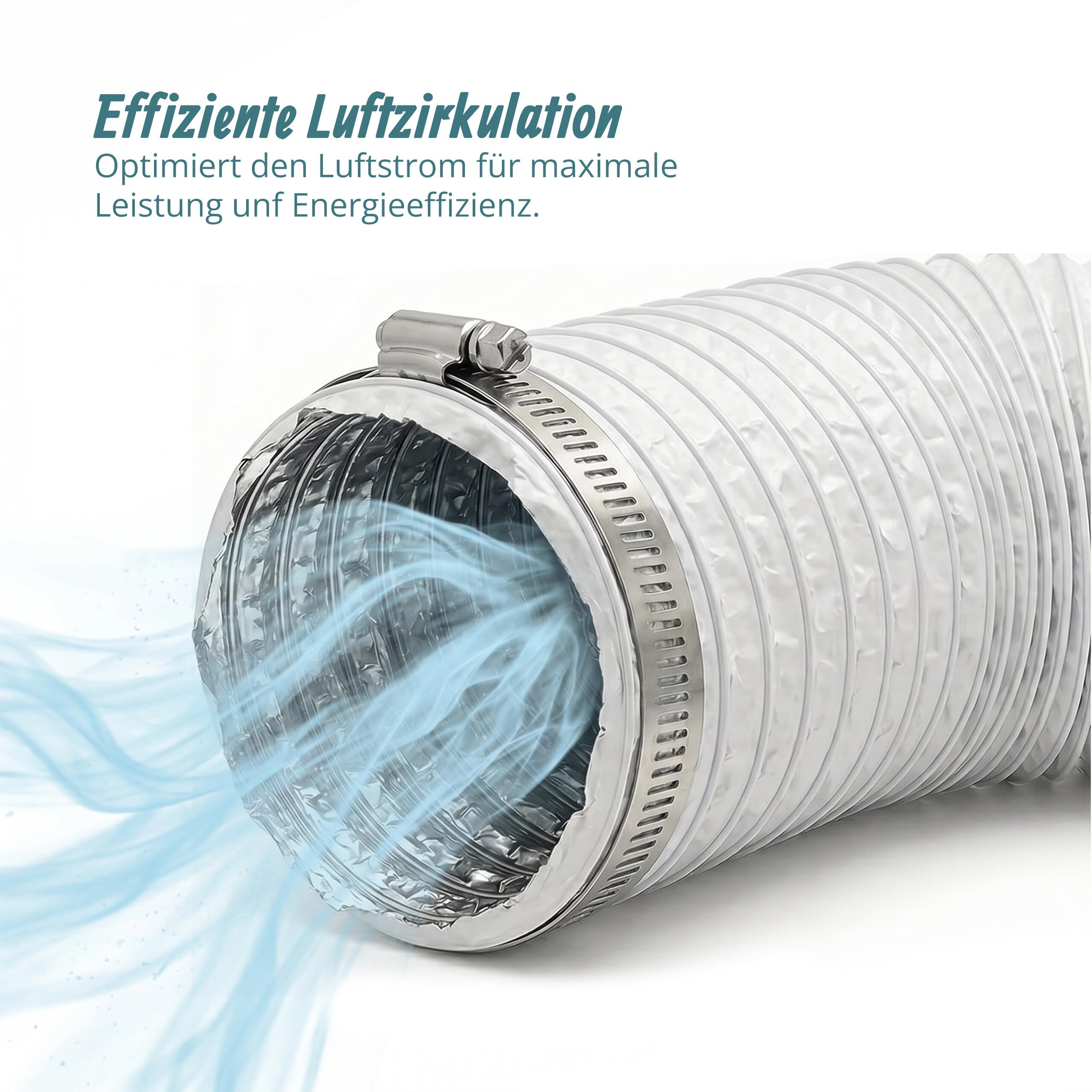 Relaxdays Abluftschlauch, 2 Schellen, Ø 125 mm, 5 m, PVC, Aluminium, gasdicht, temperaturbeständig, Luftschlauch, weiß