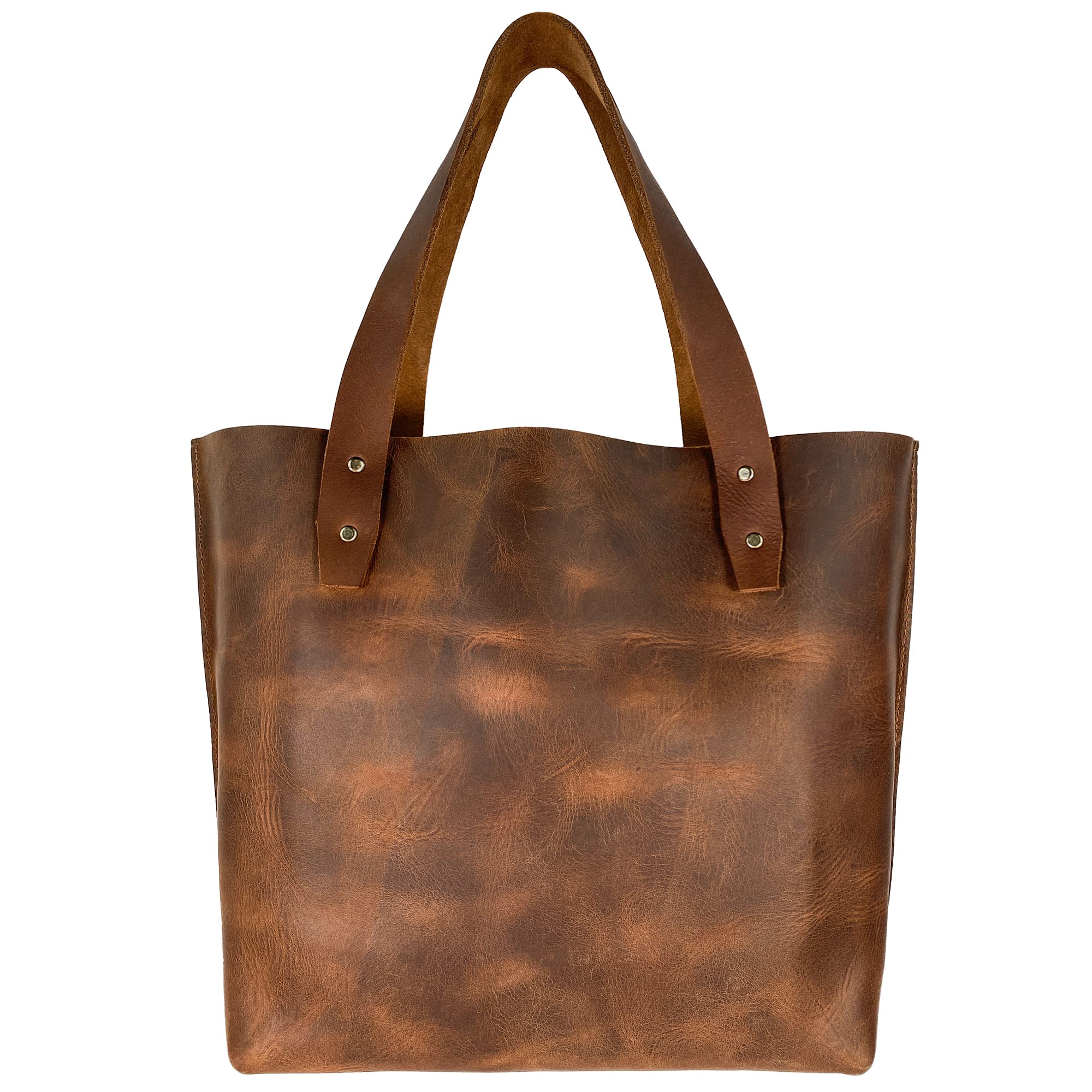 Heather's, Minimalist Handbag with Handle Mandmade from Full Grain Leather - Durable, Spacious Bag, Classy, Vintage Purse for Everyday Use, Travel & Shopping - Bourbon Brown