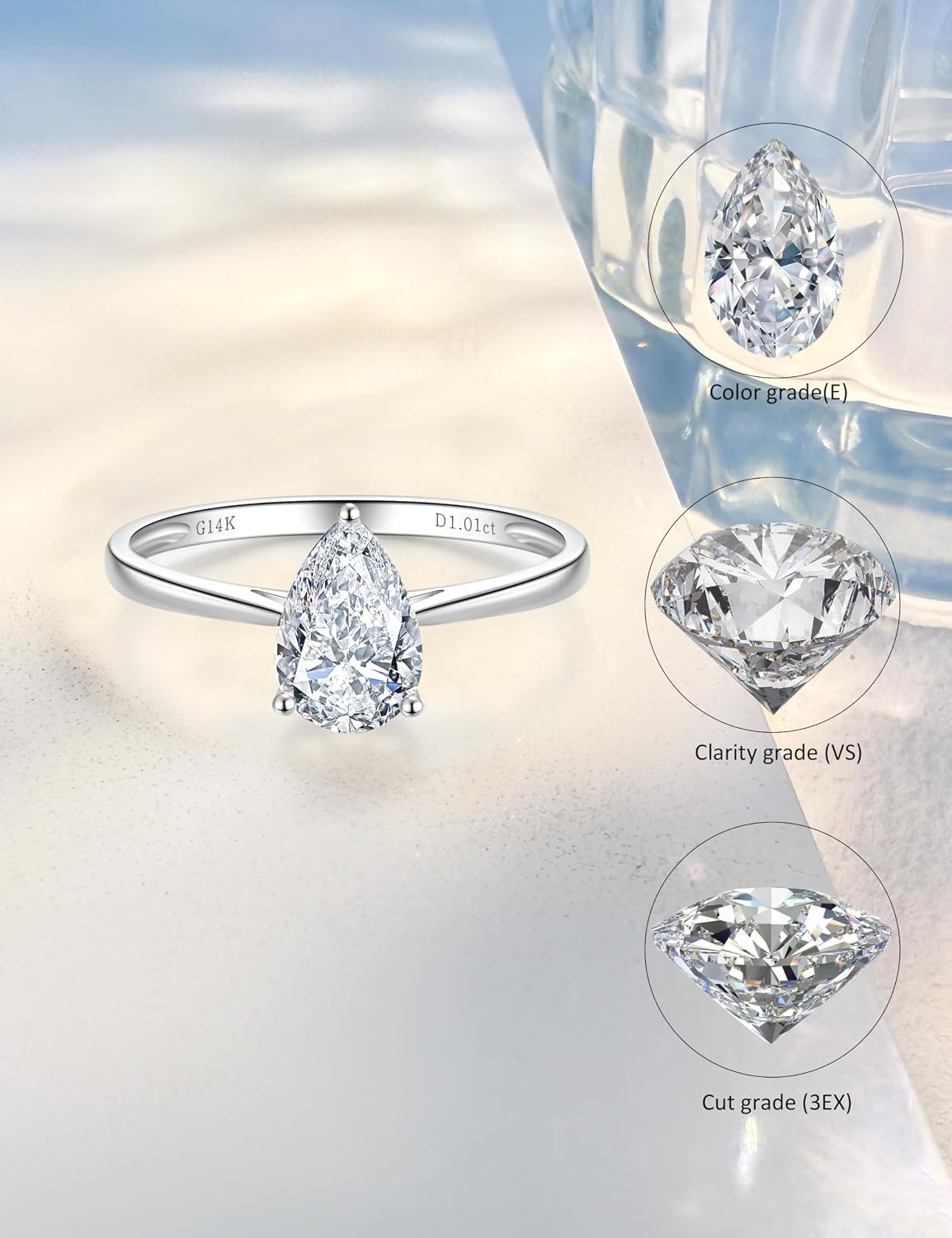 1-3 Carat Lab Grown Diamond Engagement Rings for Women,14K White Gold Diamond Rings with IGI Certificate Classic Wedding Ring