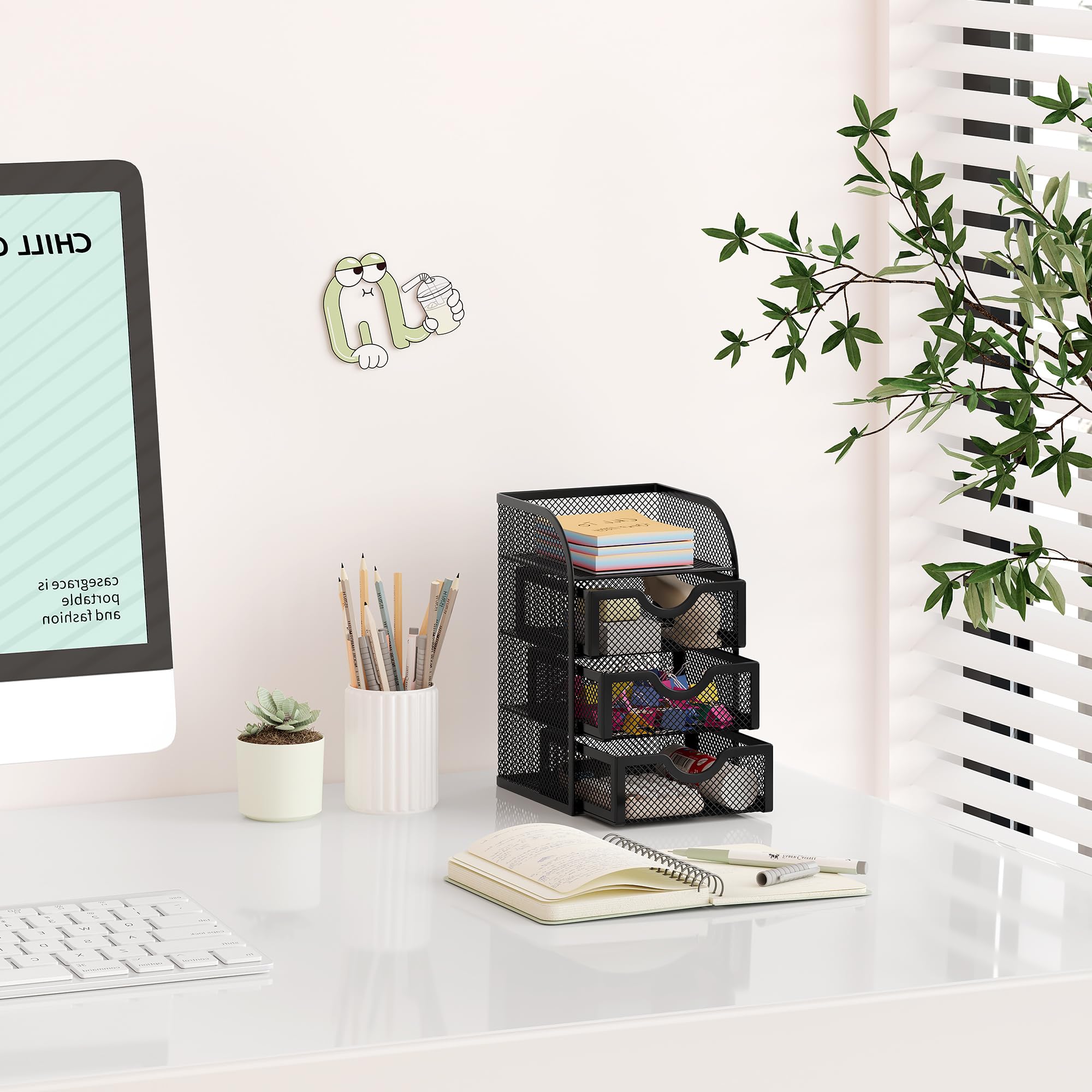 Easypag en maille filet Organiseur de bureau 3 tiroirs Mini Clapier Fournitures de bureau