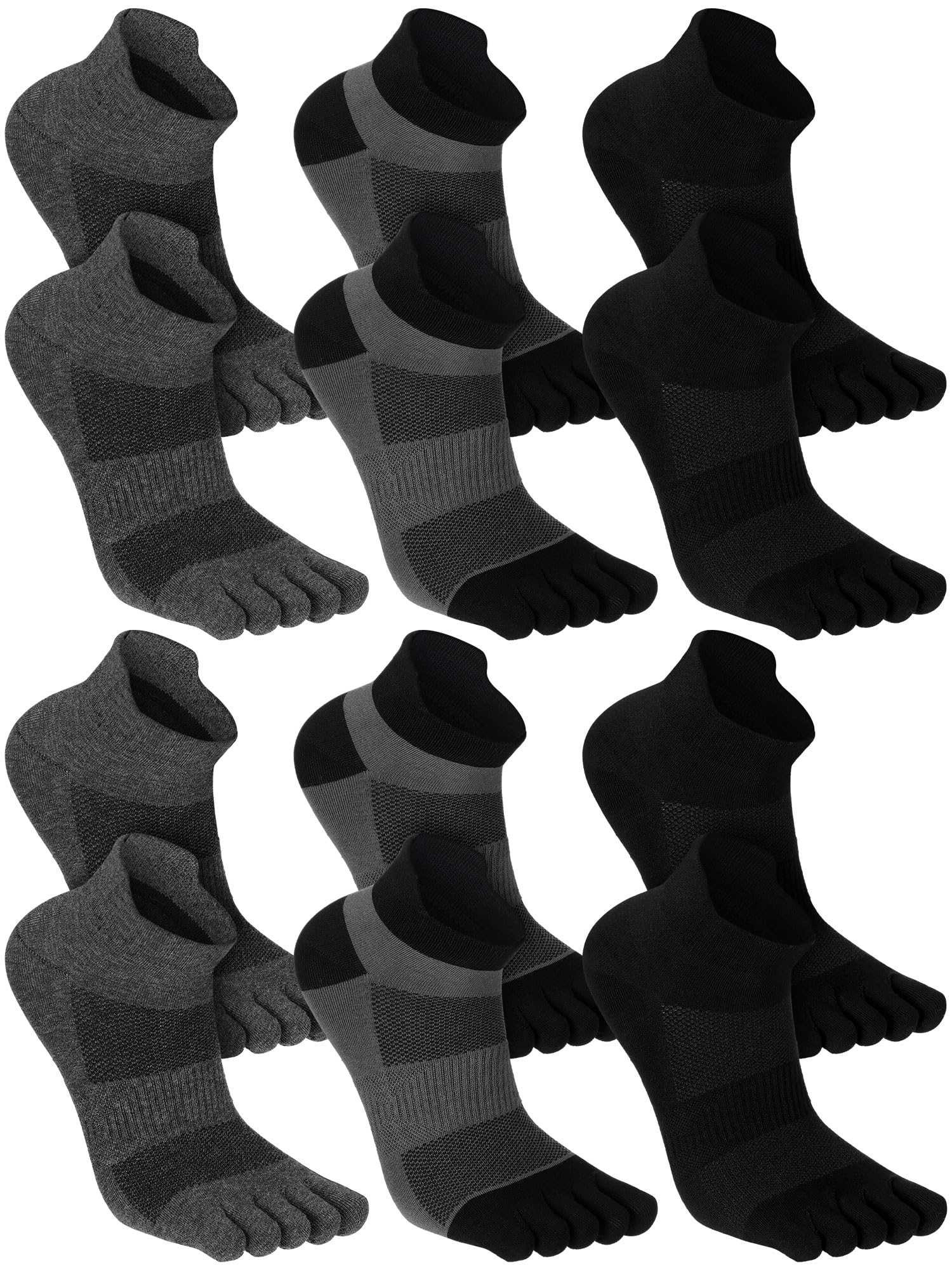 Fourluoo 6 Pairs Women Men Ankle Toe Socks Cotton Wicking Crew Toe Separator Sock No Show Socks for Athletic Running