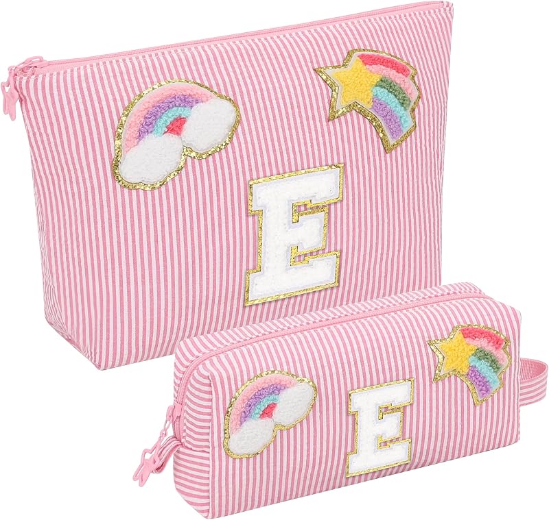 Necessaires de maquiagem sevelly com estampa de letra E, 2 unidades