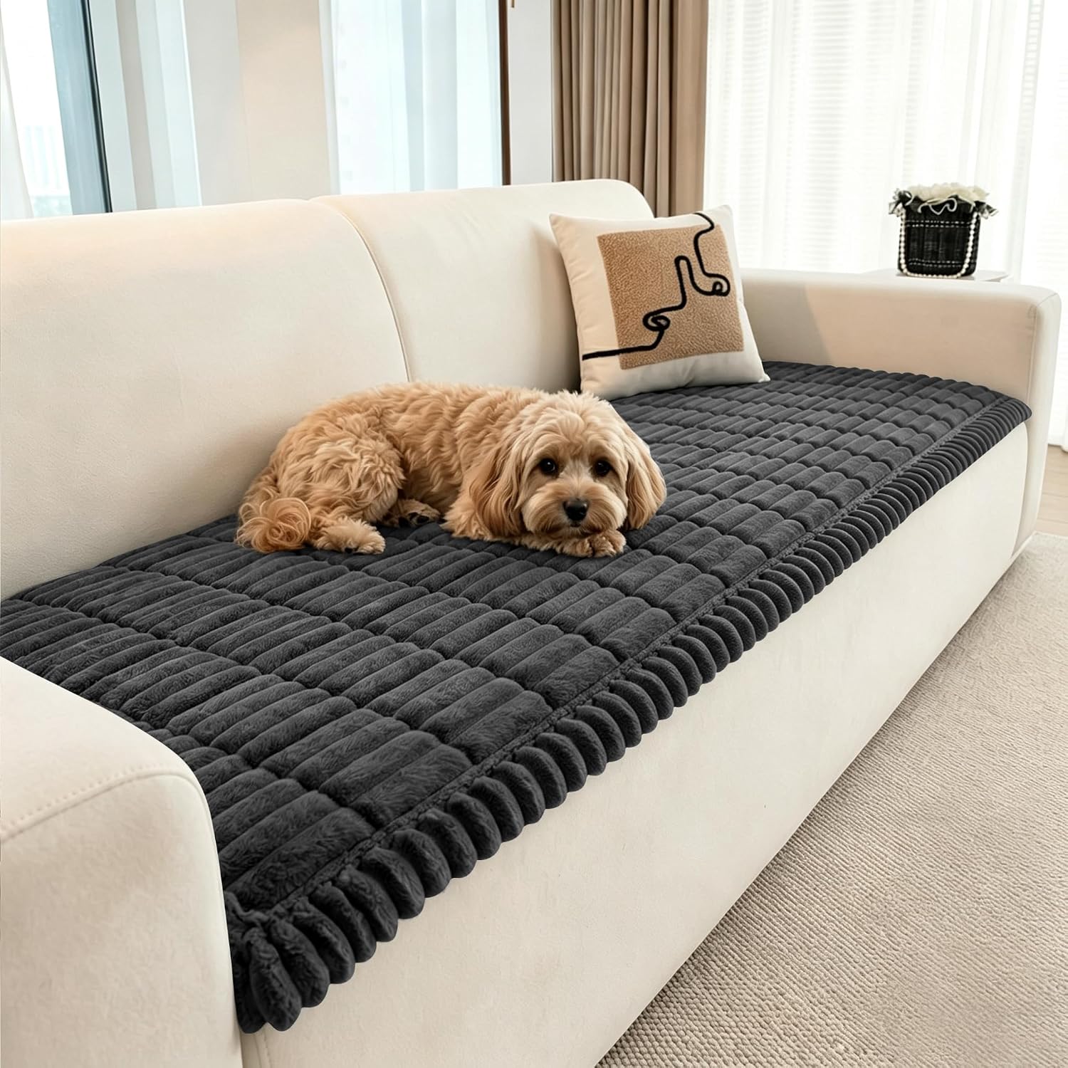 Easy-Going Non-Slip Flannel Couch Cover for Dogs Sofa Protector for Pets