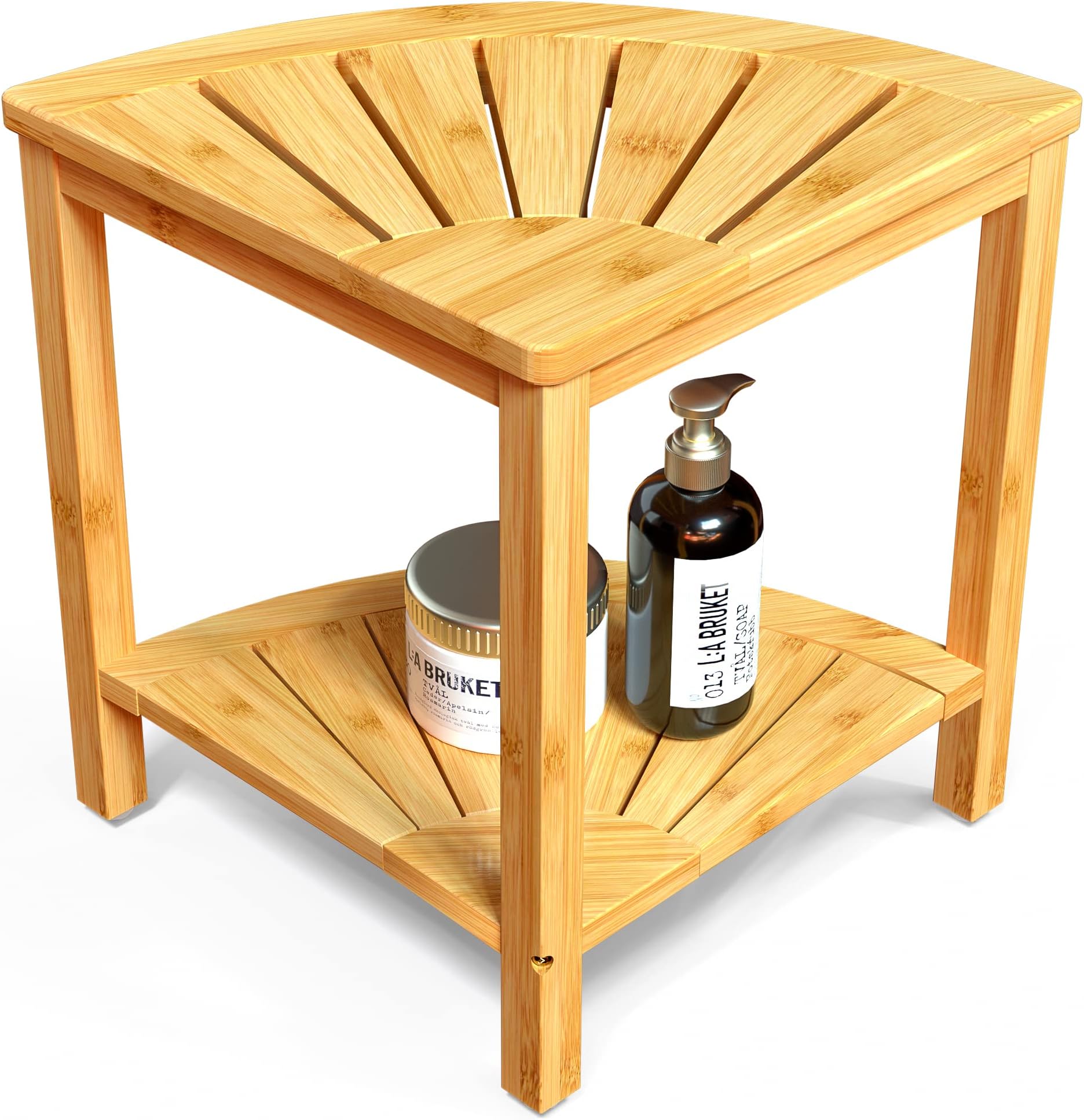 ZhuoyueBamboo Corner Shower Stool Bench Waterproof with Storage Shelf, for Shaving Legs or Seat in Bathroom & Inside Shower