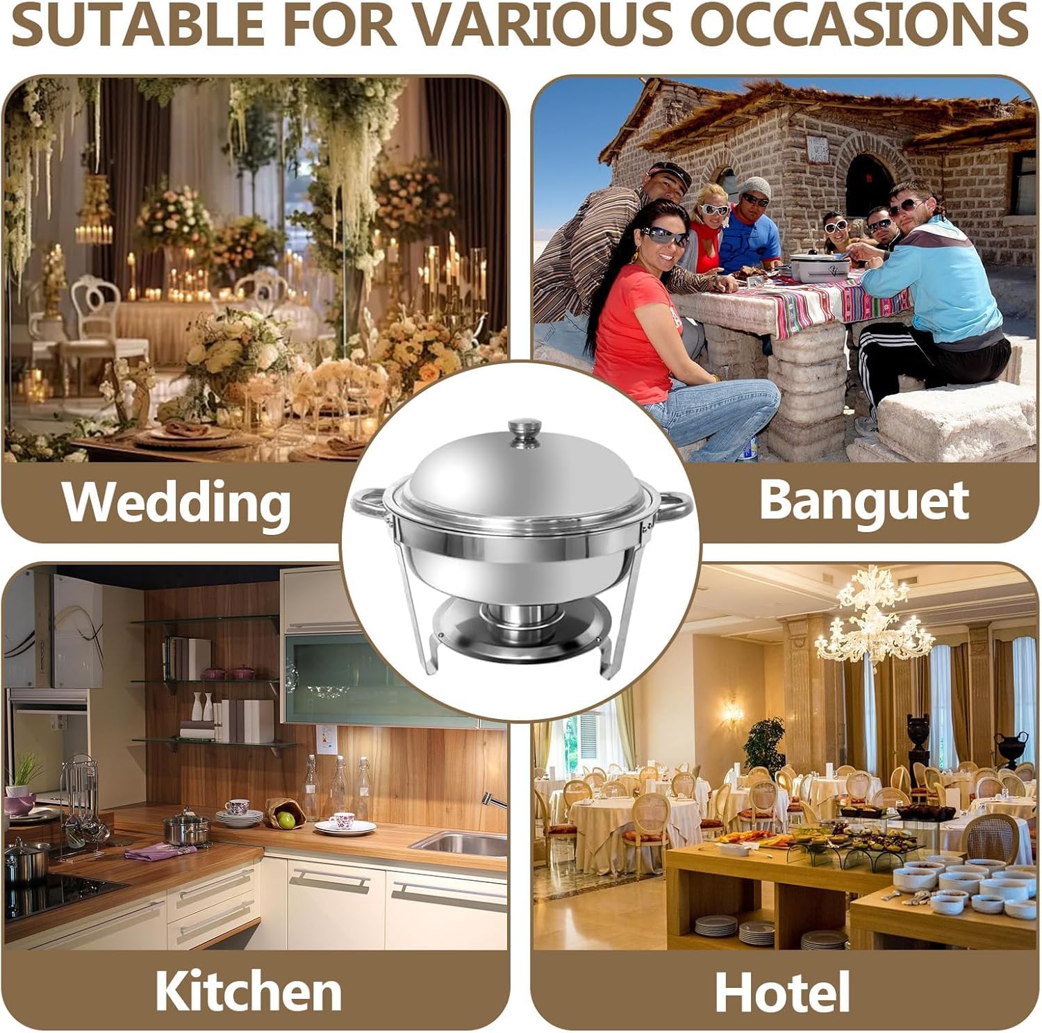 4 Pezzi Set Buffet Scaldavivande, Lid 4.5/6 Litre Cibo Scaldabagno Catering, Buffet Scaldabagno Scaldabagno Scaldabagno Scaldabagno, per Buffet Commerciale Cucina Domestica