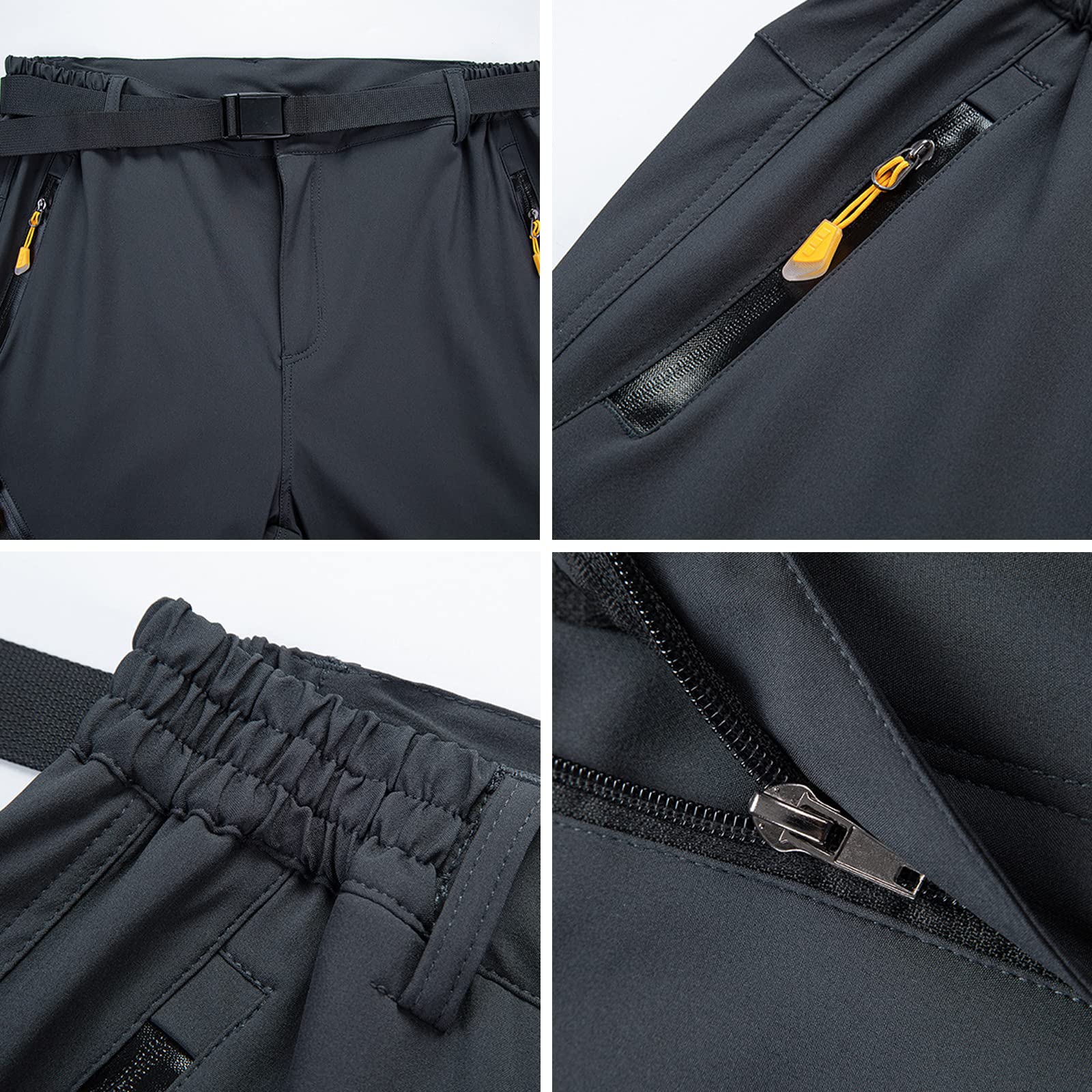 Pantaloni da Trekking Uomo Impermeabili Softshell Pantaloni Asciugatura Rapida con Tasca Traspirante (Size:M,Color:Nero)