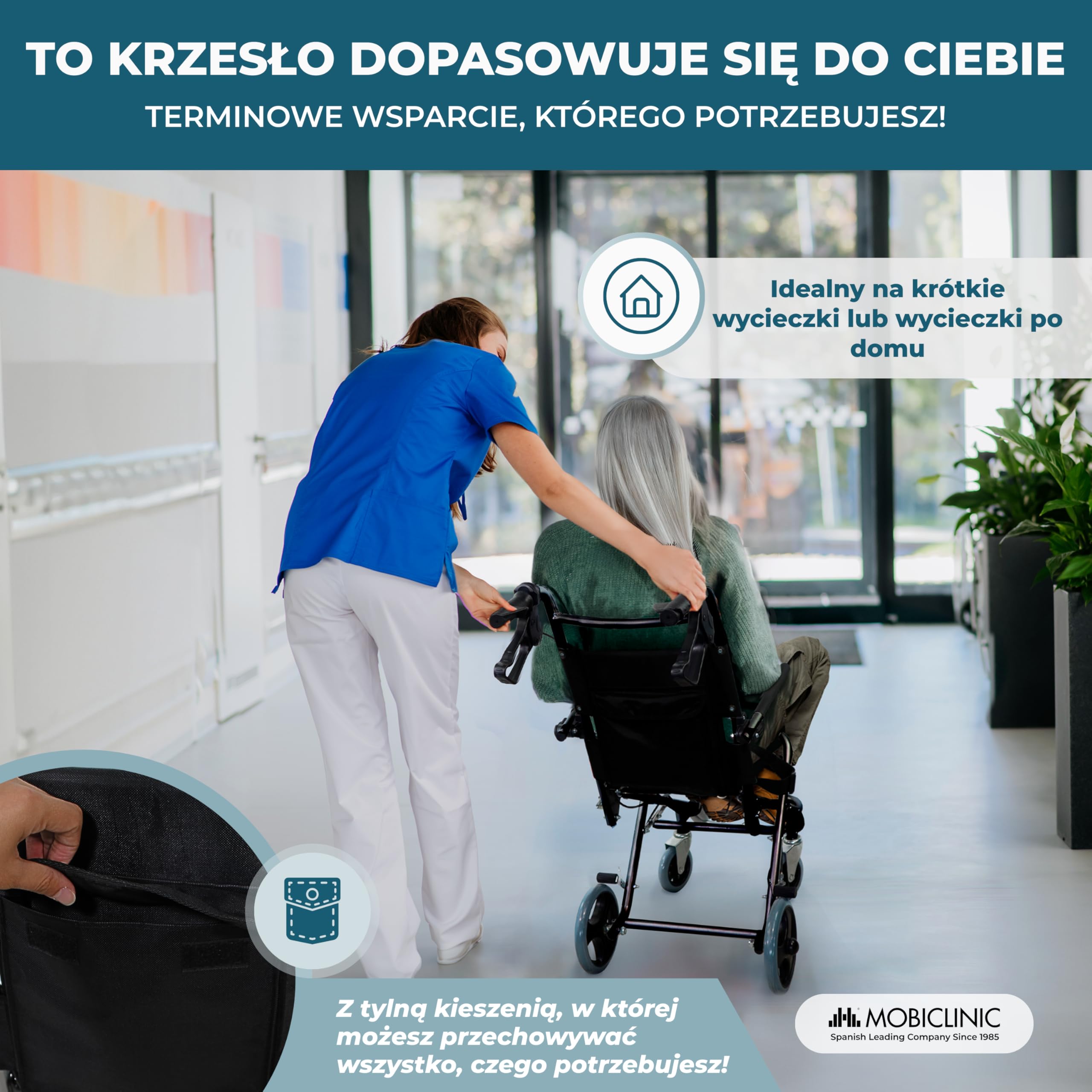Wózek transportowy | Składany | Aluminium | Małe kółka | Hamulce na dźwigniach | Czarny | Saturn | Mobiclinic