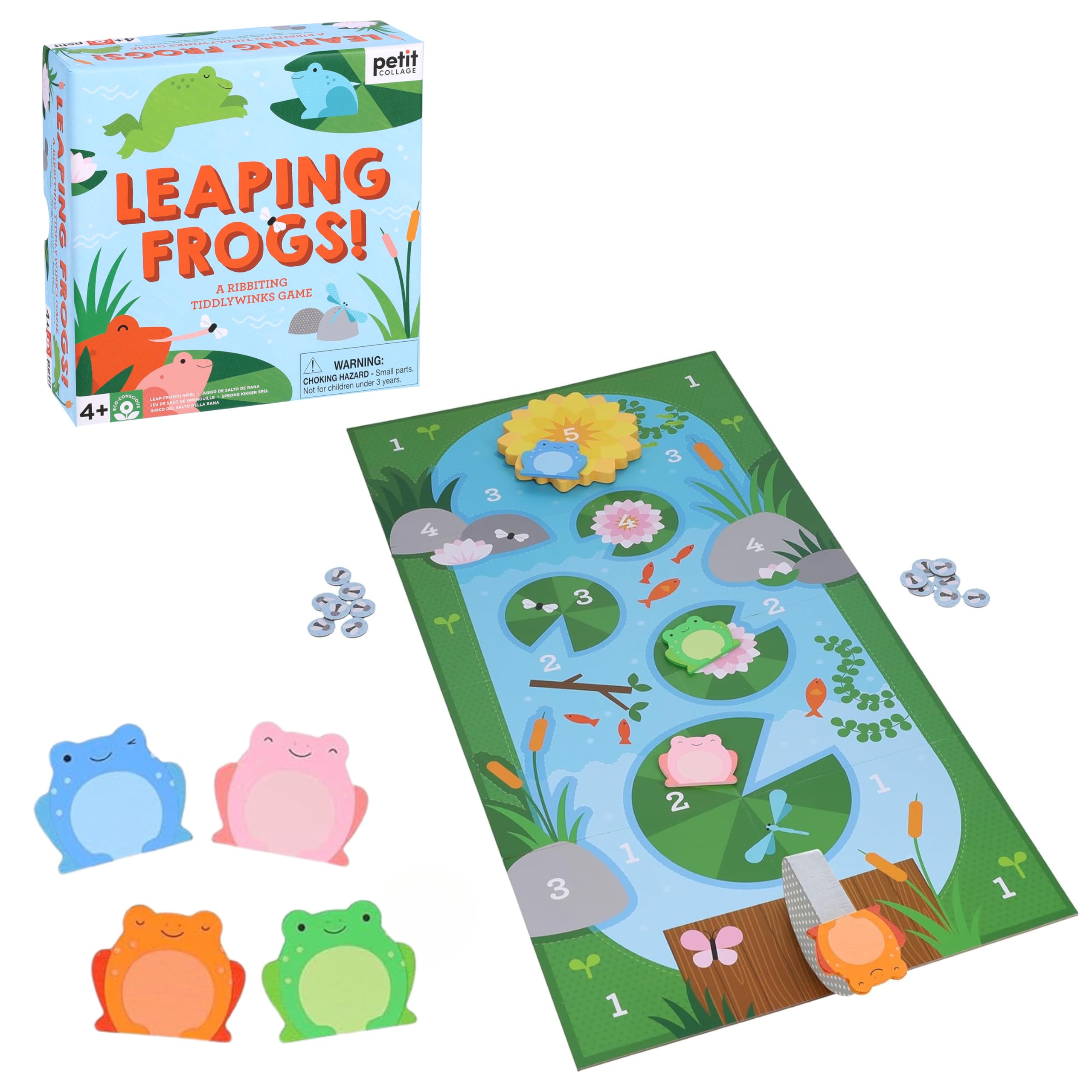 Petit Collage: Leaping Frogs - Based on The Classic Game Tiddlywinks - Flip Your Frogs into The Pond to Win - Great Family Game Night Activity - Great