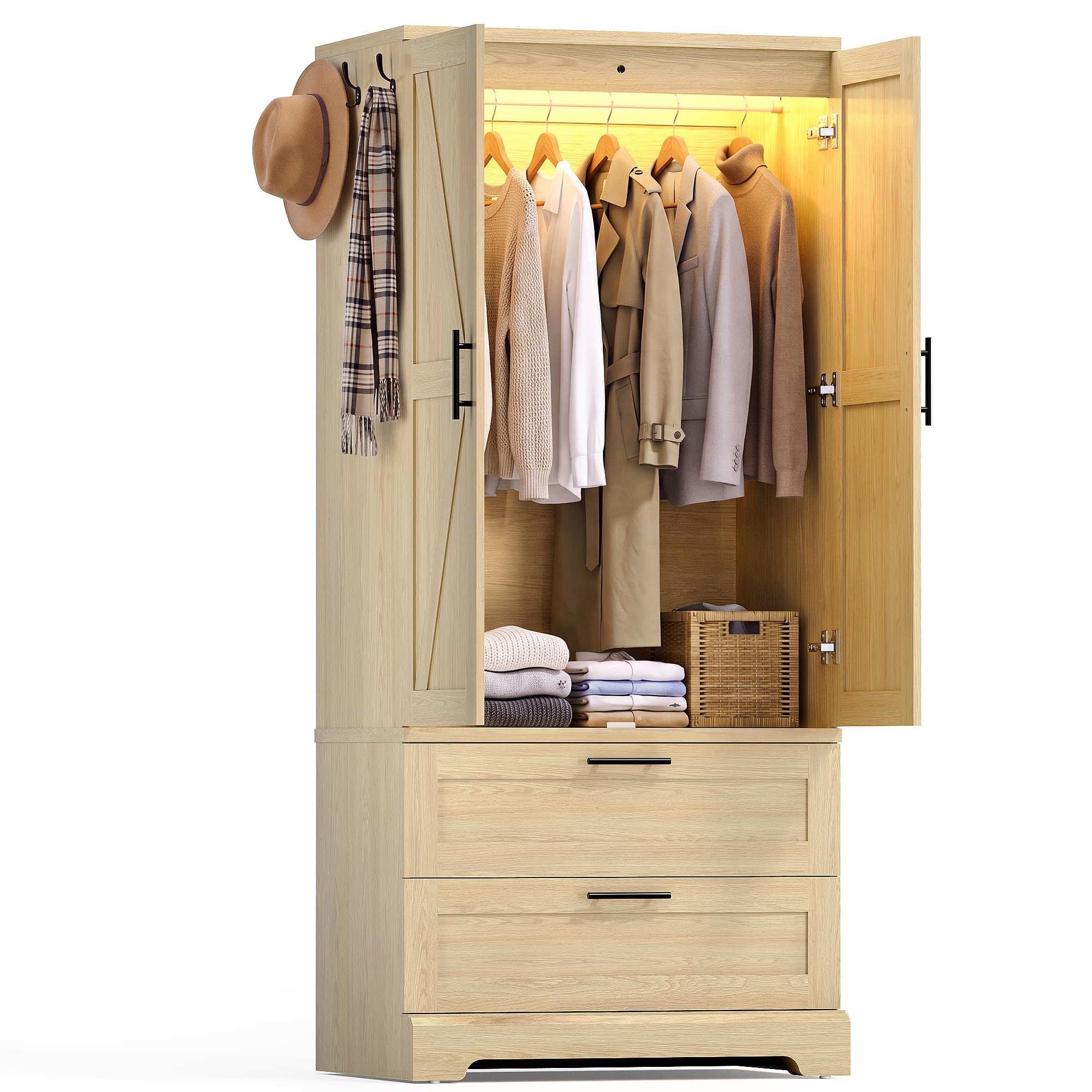 YESHOMY 70.9 Inch Wardrobe Closet with Sensor Light