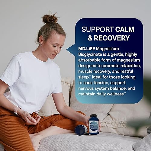 Miniatura 4 de MD.LIFE Bisglicinato de magnesio 300 mg - Cápsulas de quelato de bisglicinato de magnesio de alta absorción para relajación muscular, apoyo nervioso