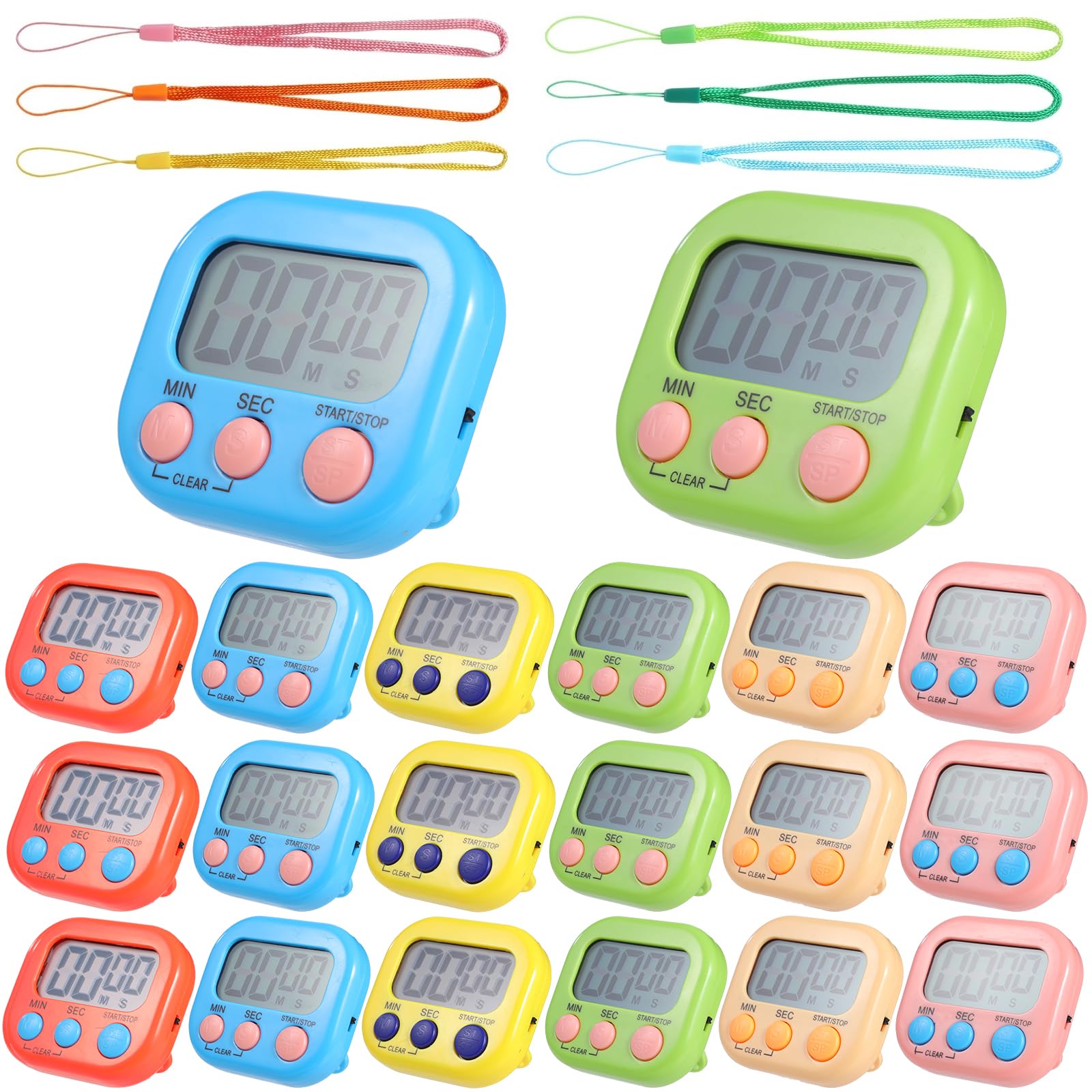 Digitaler Timer für Klassenzimmer und Küche, Metall-Timer mit Ein- und Ausschalter, Minuten-Sekunden-Countdown, großes LCD-Display, lauter Alarm für Training, Kochen, Backen, Lehrer, 24 Stück